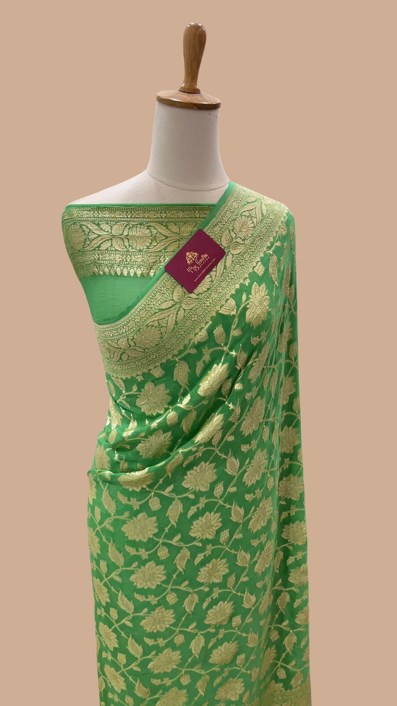 Khaddi Georgette Handloom Banarasi Saree - Water Zari