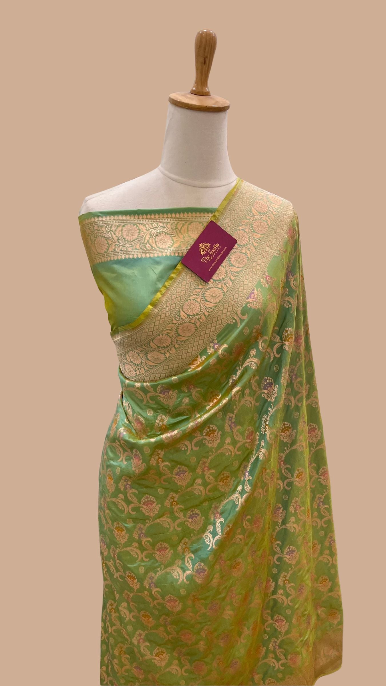 Pure Katan Silk Handloom Banarasi Saree - Jaal With Meenakari