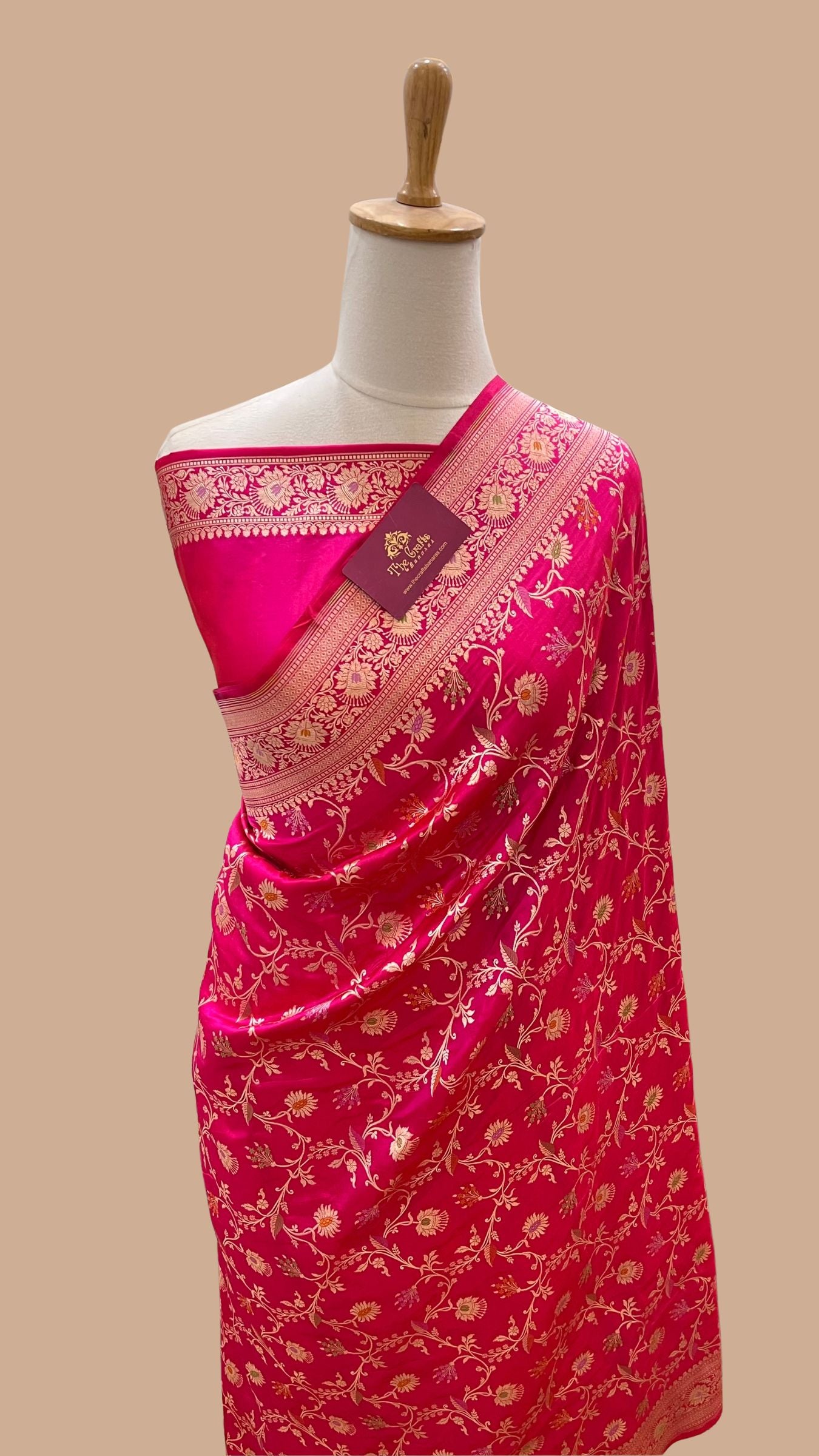 Pure Katan Silk Handloom Banarasi Saree - Jaal With Meenakari