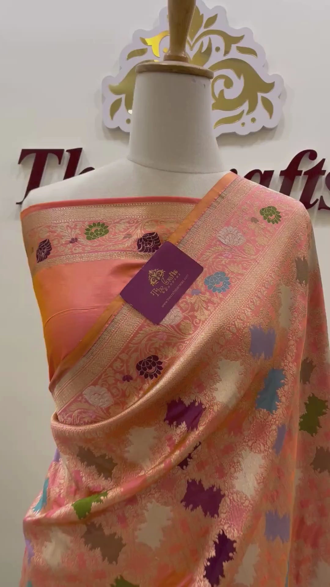 Rangkat Pure Katan Silk Handloom Banarasi Saree - Jaal with meenakari