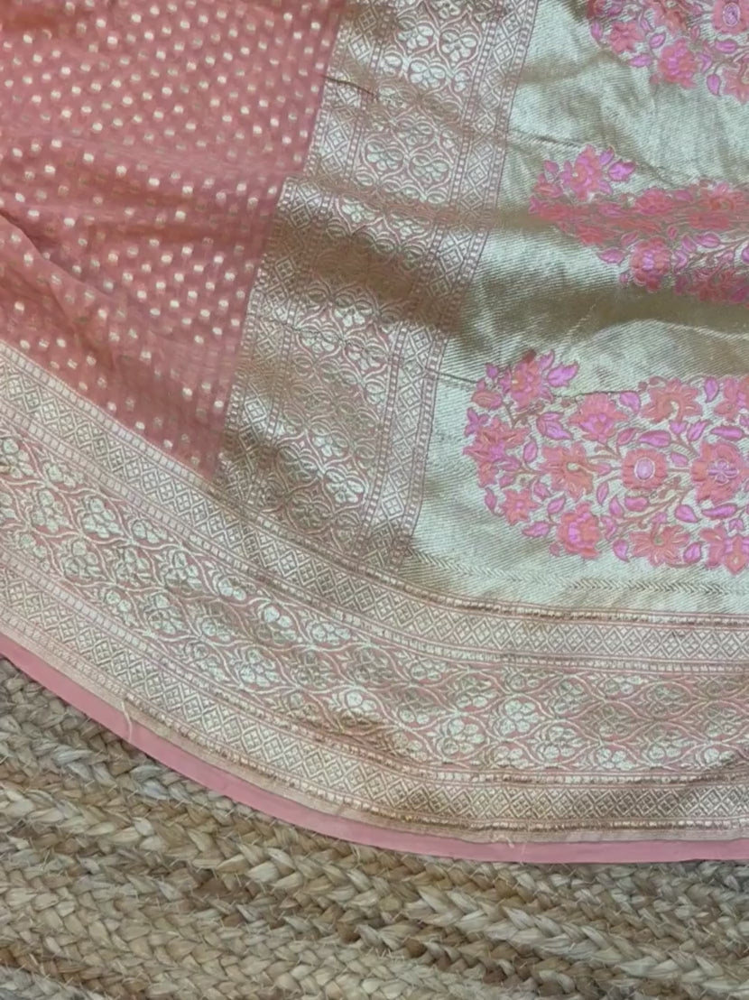 Khaddi Georgette Handloom Banarasi Saree - with Meenakari buta