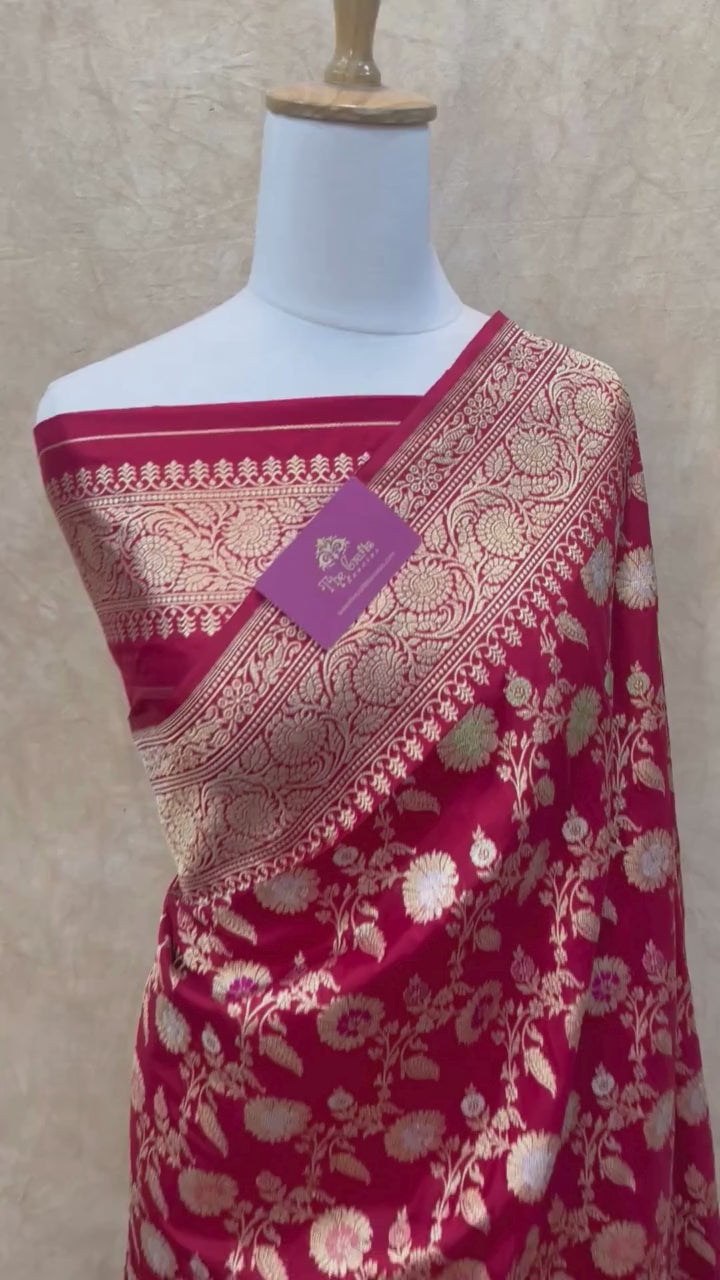 Pure Katan Silk Handloom Banarasi Saree - All Over Kadiyal Jaal Work
