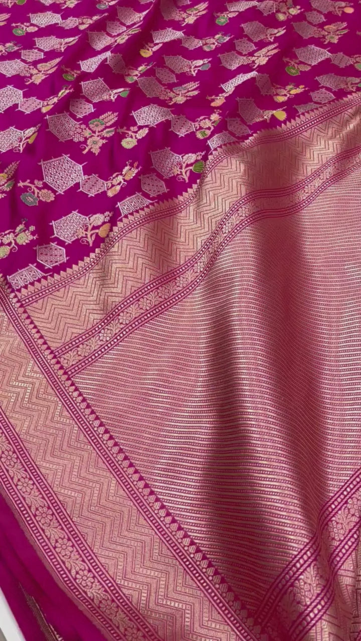 Pure Katan Silk Handloom Banarasi Saree - All Over Kadiyal Jaal Work