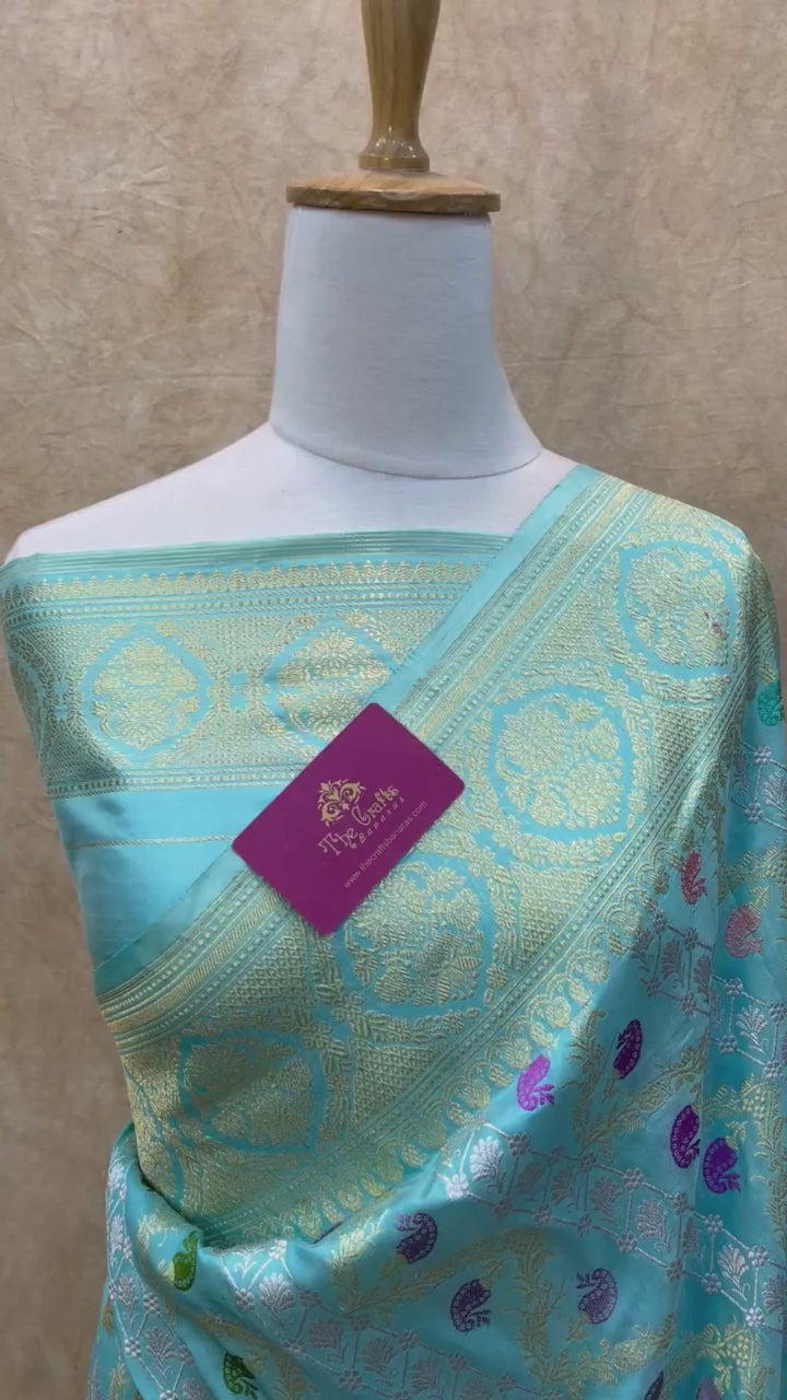 Pure Katan Silk Handloom Banarasi Saree - All Over Kadiyal Jaal Work