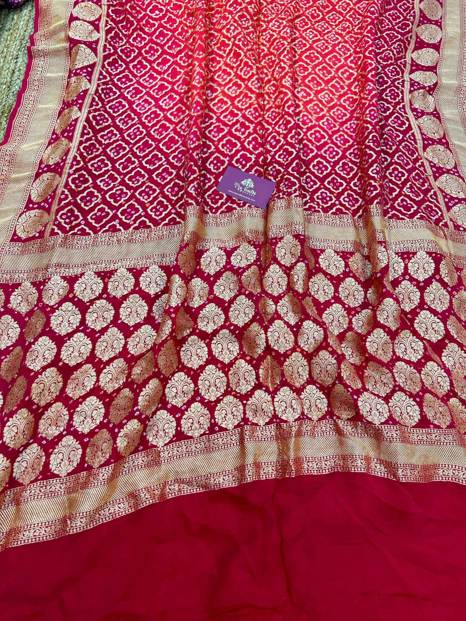 Pure Georgette Banarasi Handloom Bandhej Saree