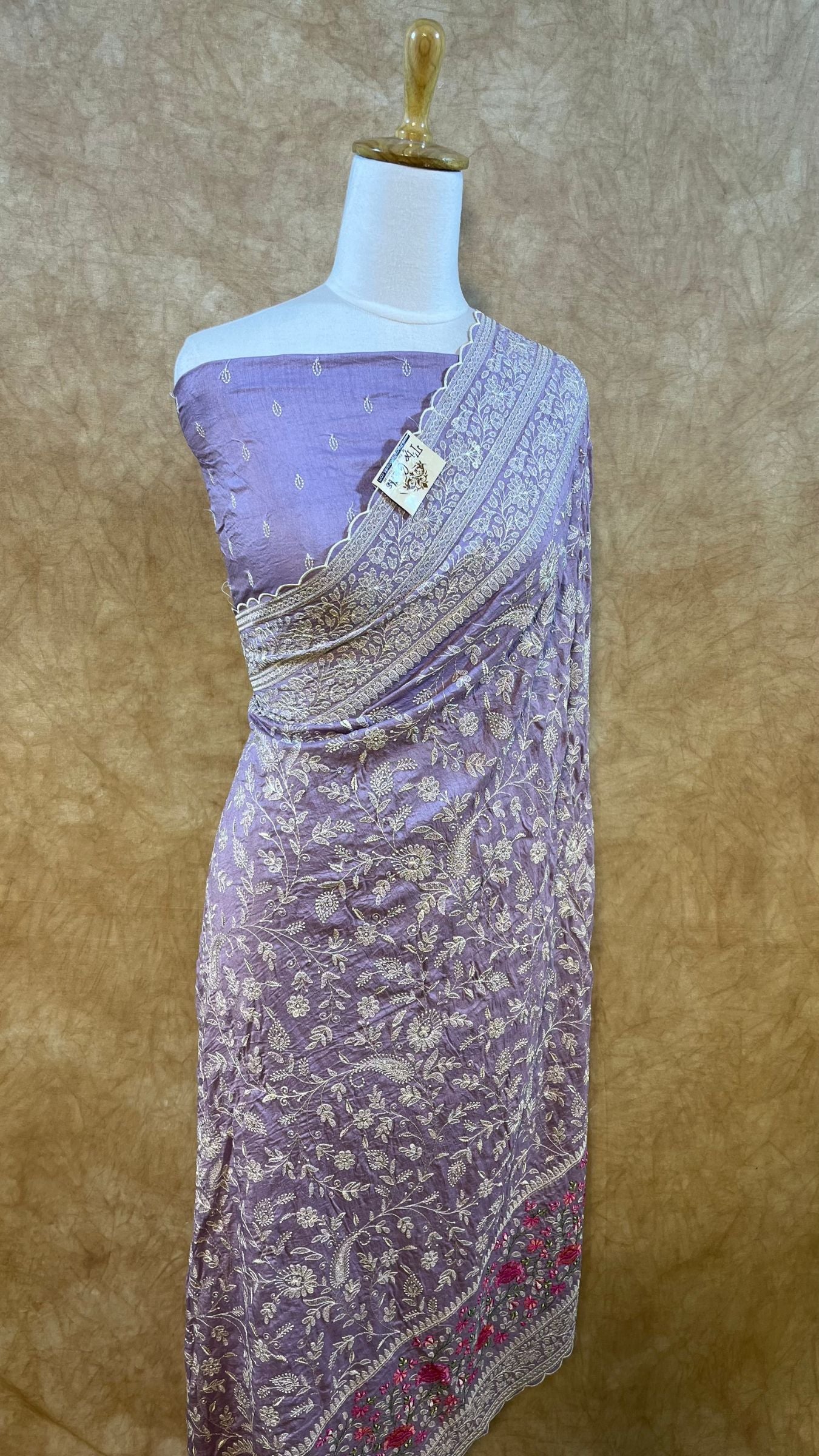 Pure Munga Silk Banarasi Saree - Chikankari all over