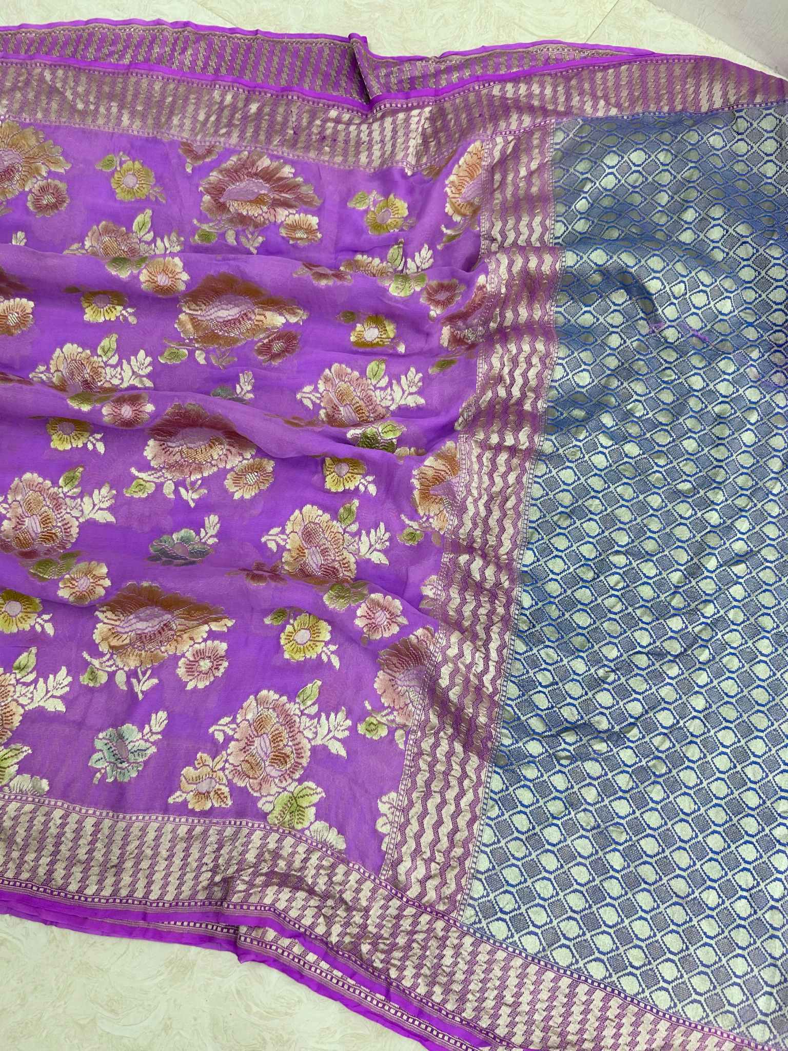 Khaddi Georgette Handloom Banarasi Saree