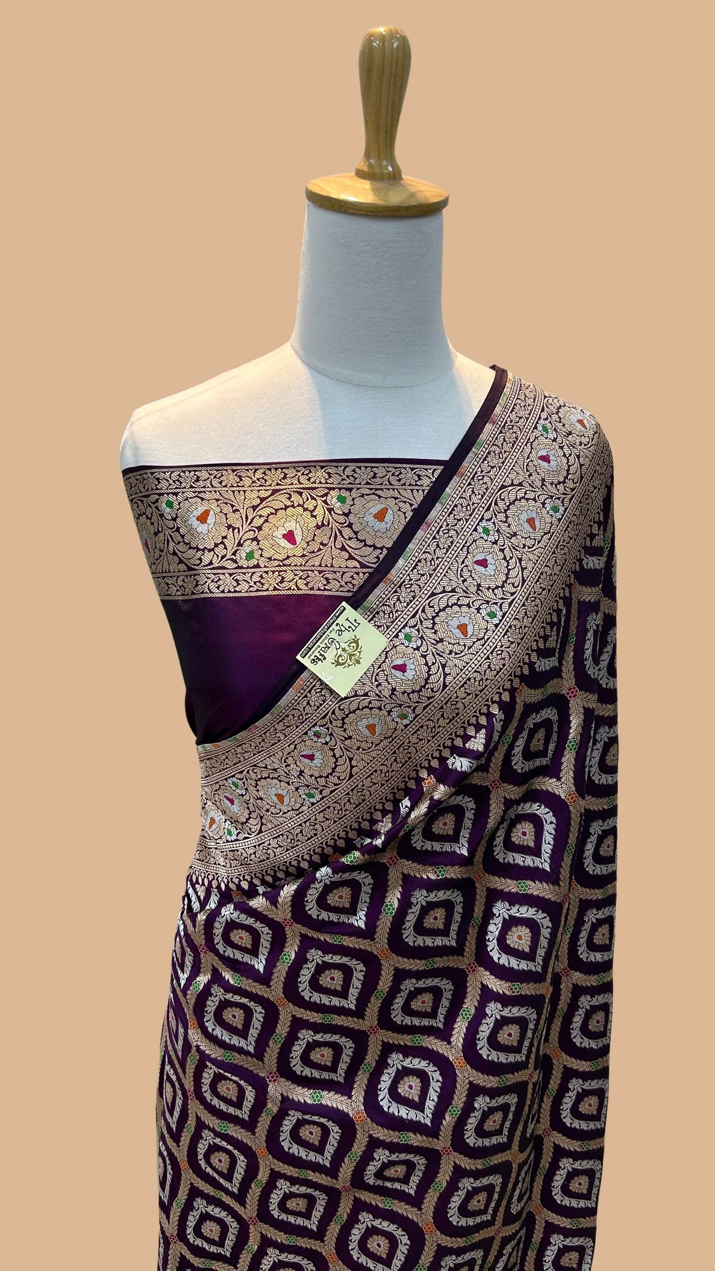 Pure Katan Silk Handloom Banarasi Saree - All over sona roopa jaal work with meenakari