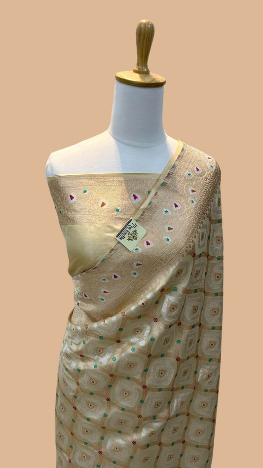 Pure Katan Silk Handloom Banarasi Saree - All over sona roopa jaal work with meenakari