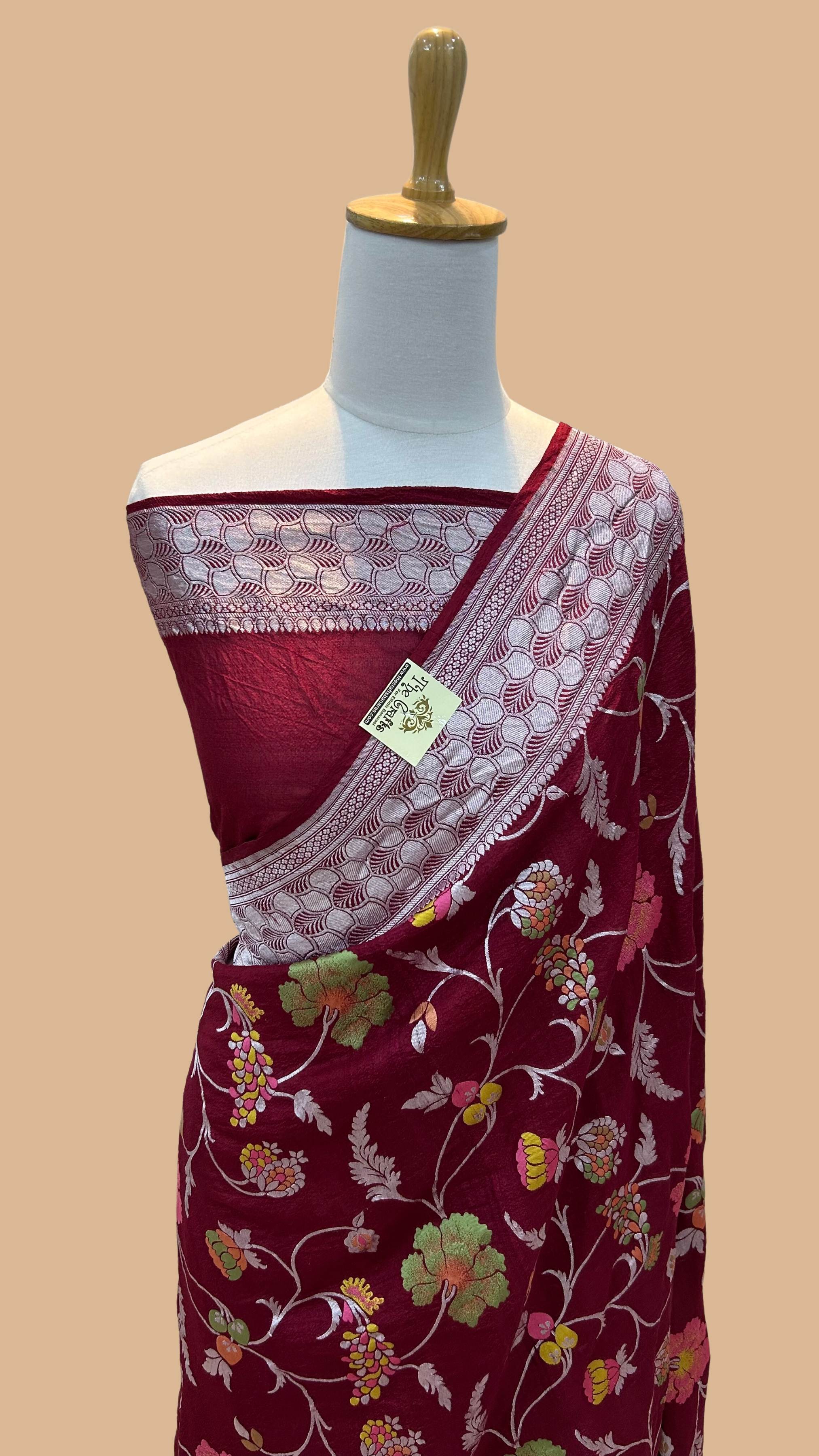 Tussar Georgette Handloom Banarasi Saree - Jaal with Meenakari