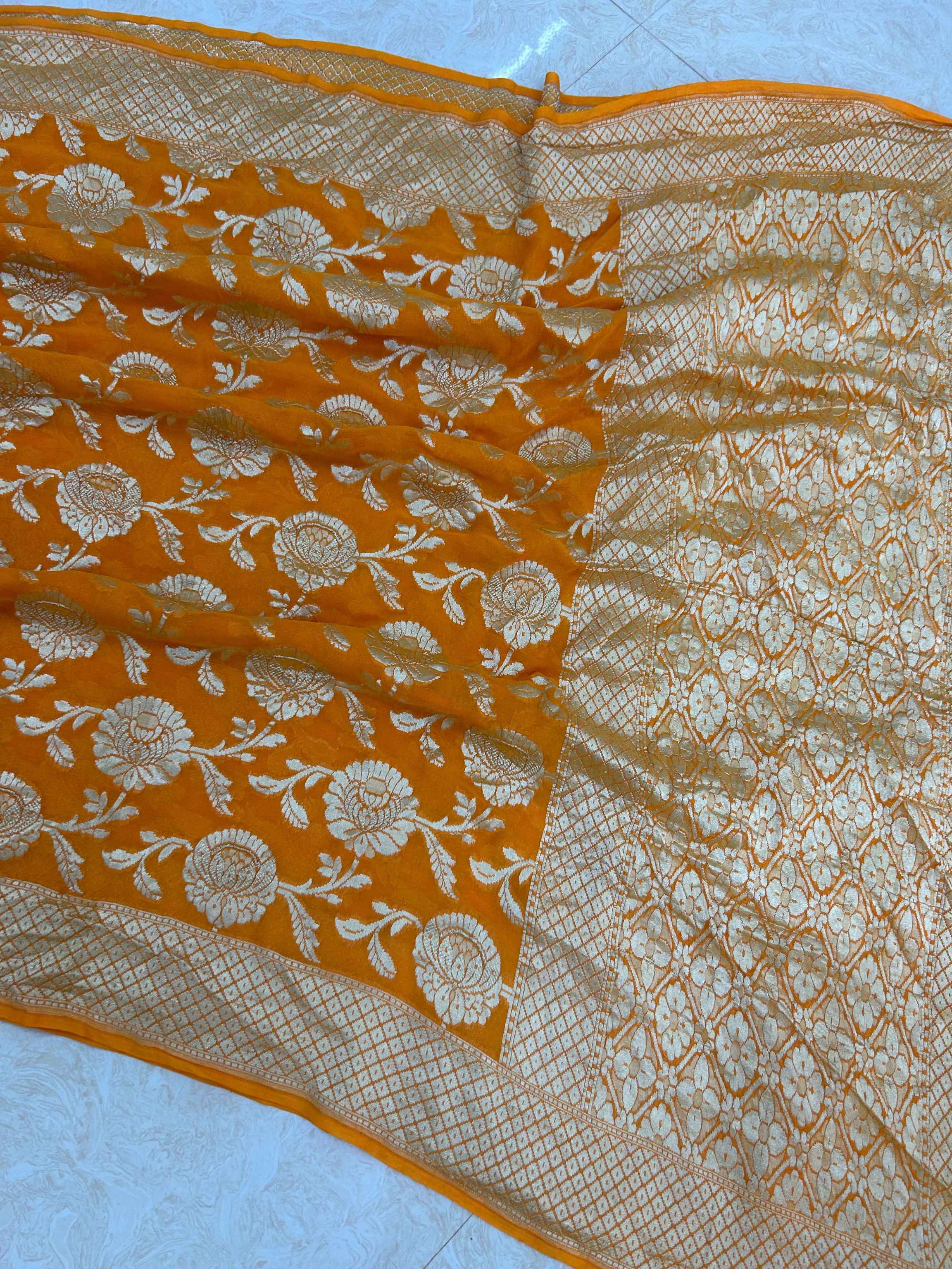 Khaddi Georgette Handloom Banarasi Saree - Water Zari