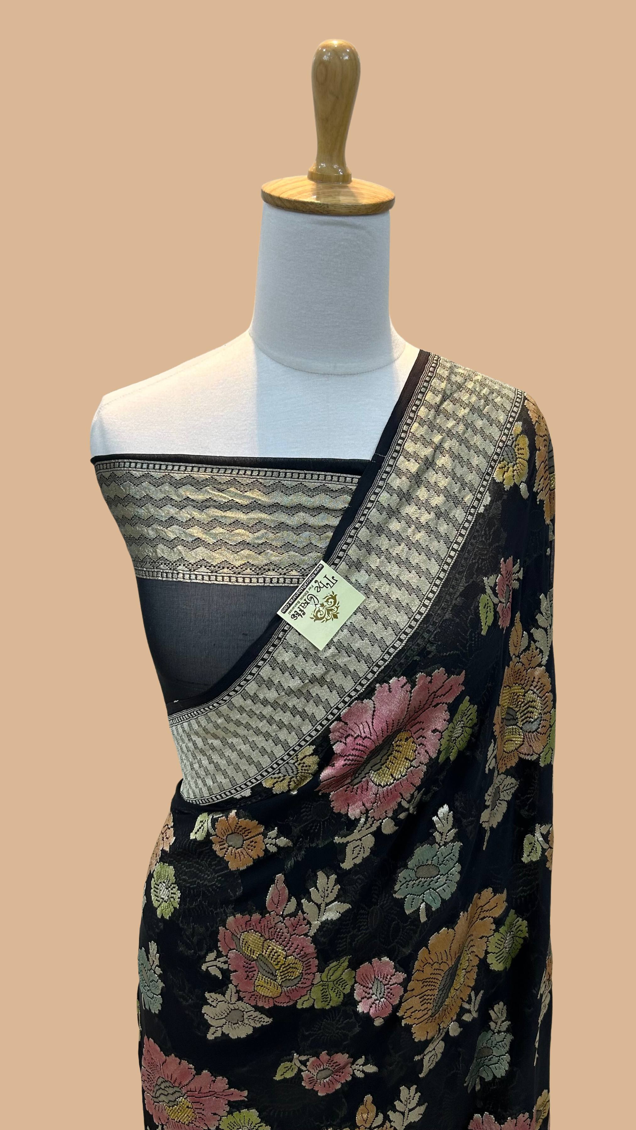 Khaddi Georgette Handloom Banarasi Saree - Water Zari