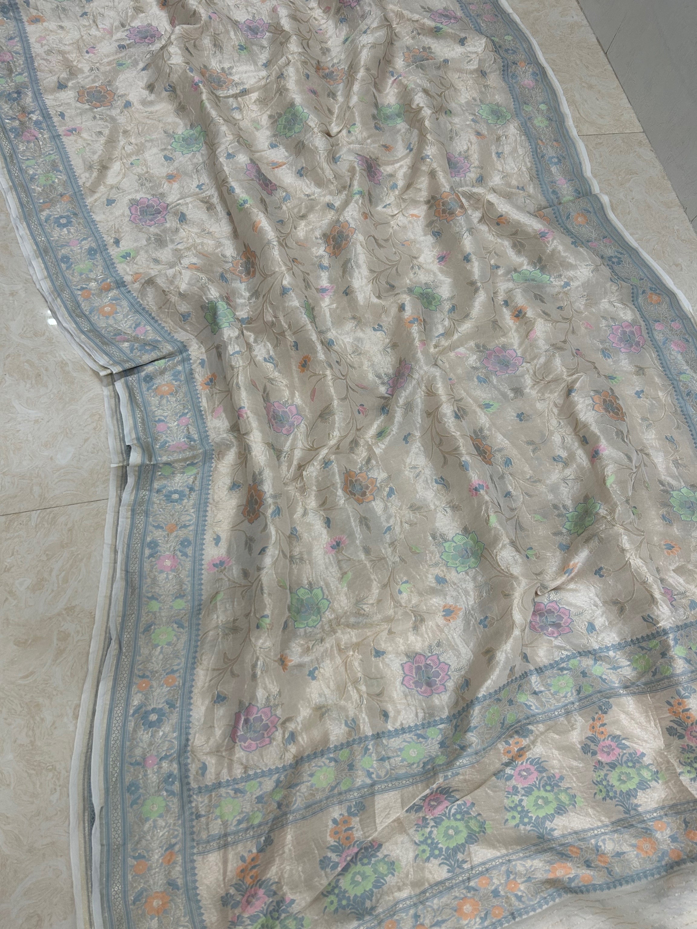 Tissue Georgette Handloom Banarasi Saree - Jaal with Meenakari