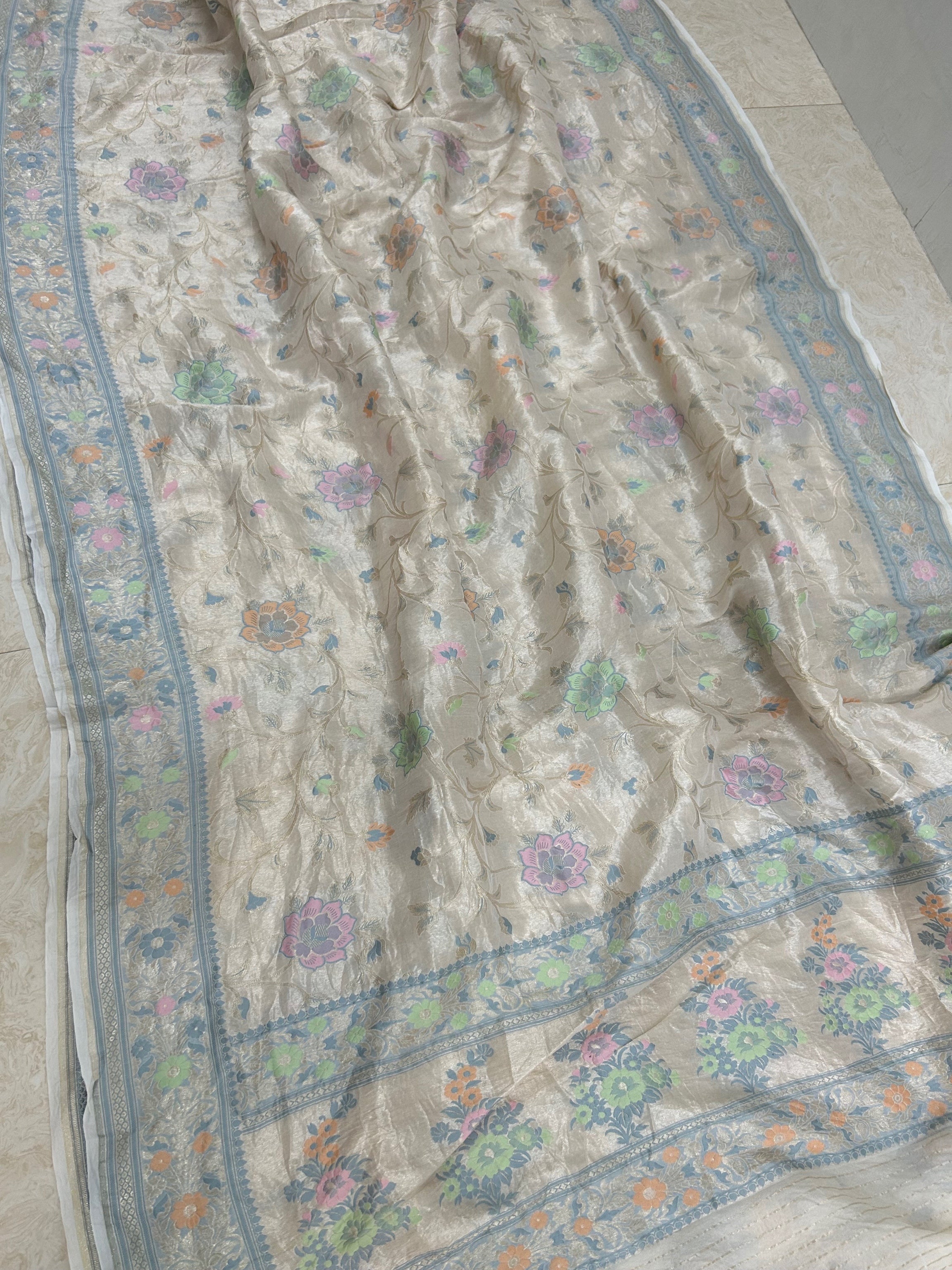 Tissue Georgette Handloom Banarasi Saree - Jaal with Meenakari