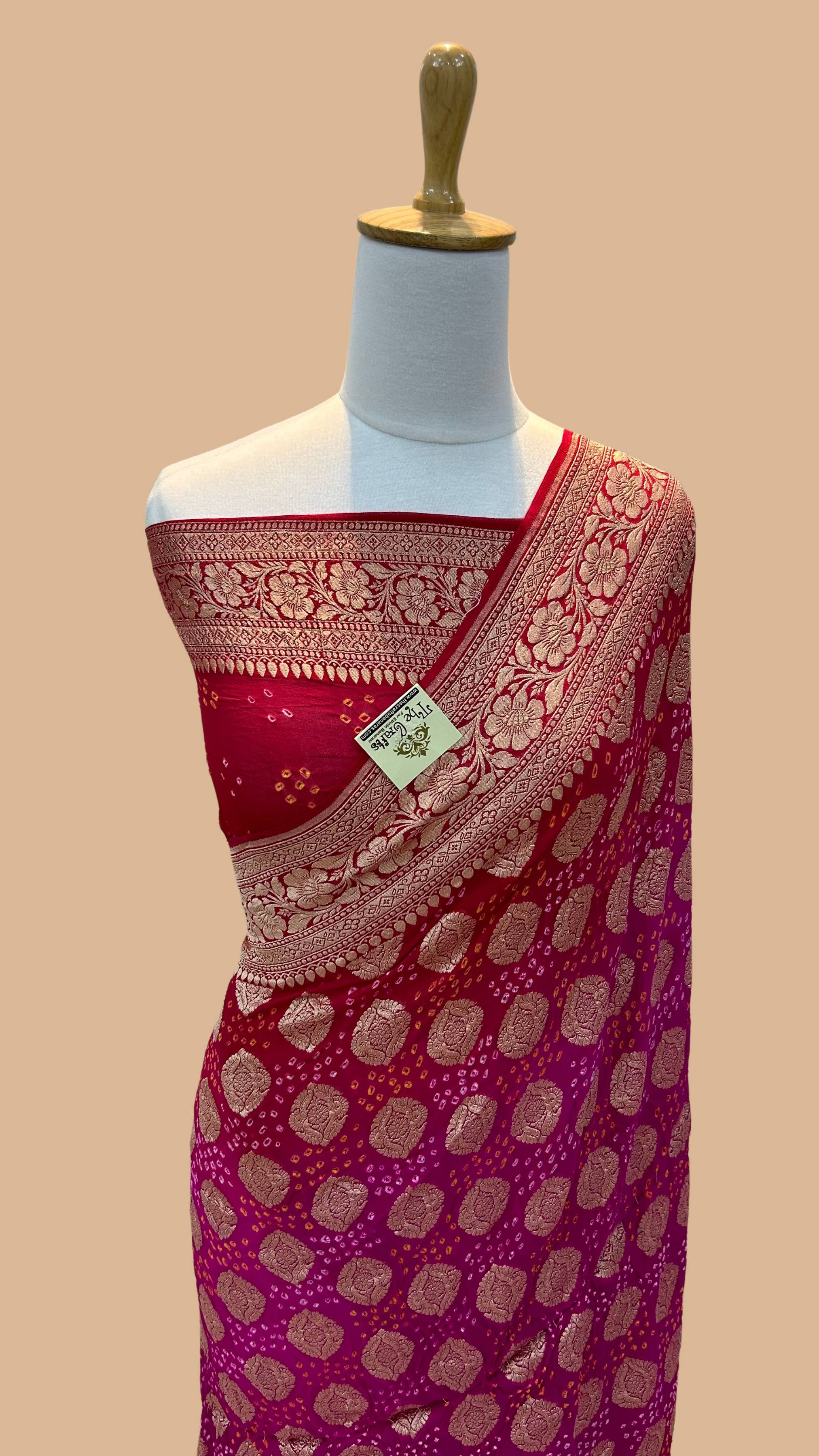 Pure Georgette Banarasi Handloom Bandhej Saree