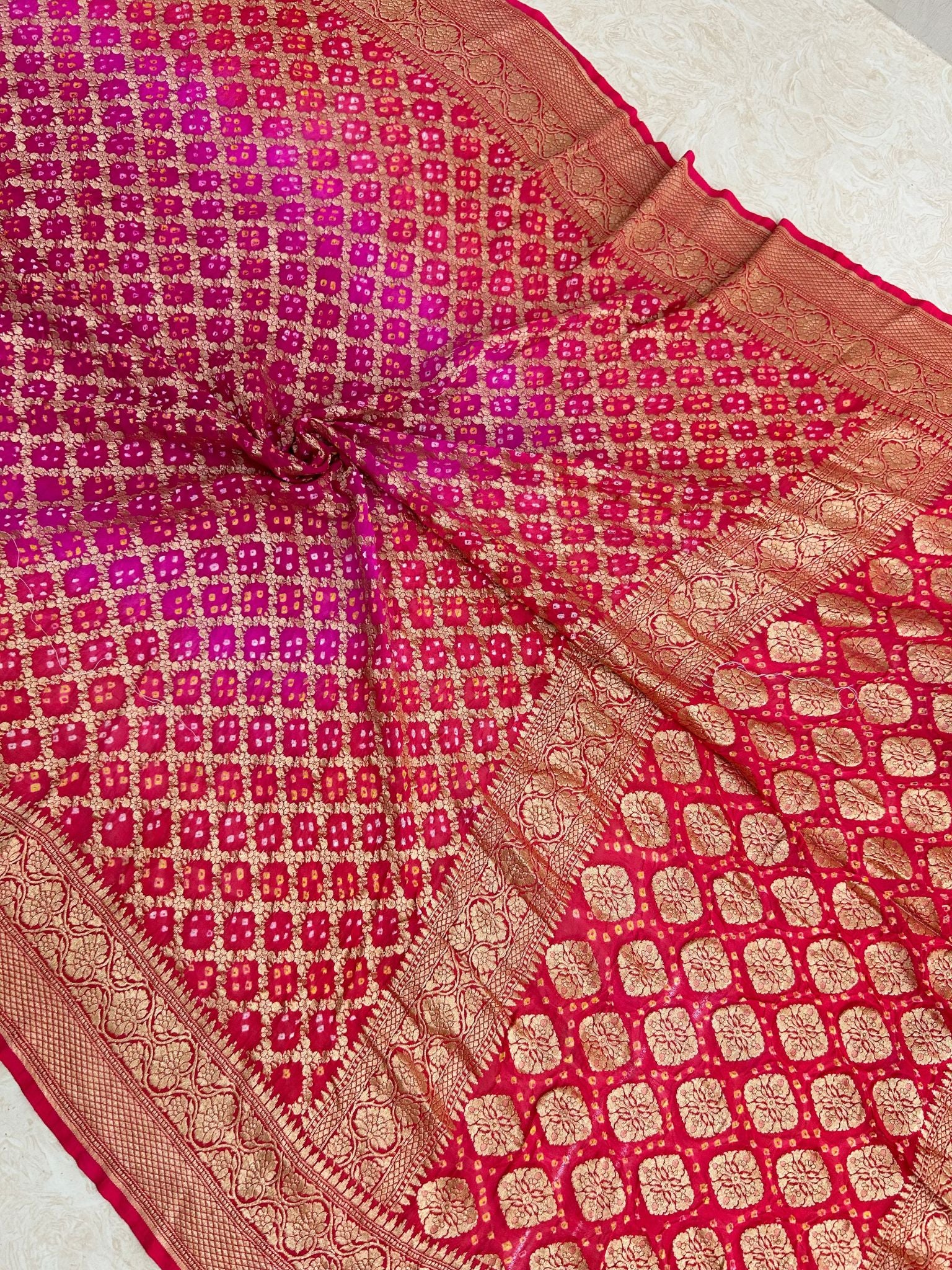 Pure Georgette Banarasi Handloom Bandhej Saree