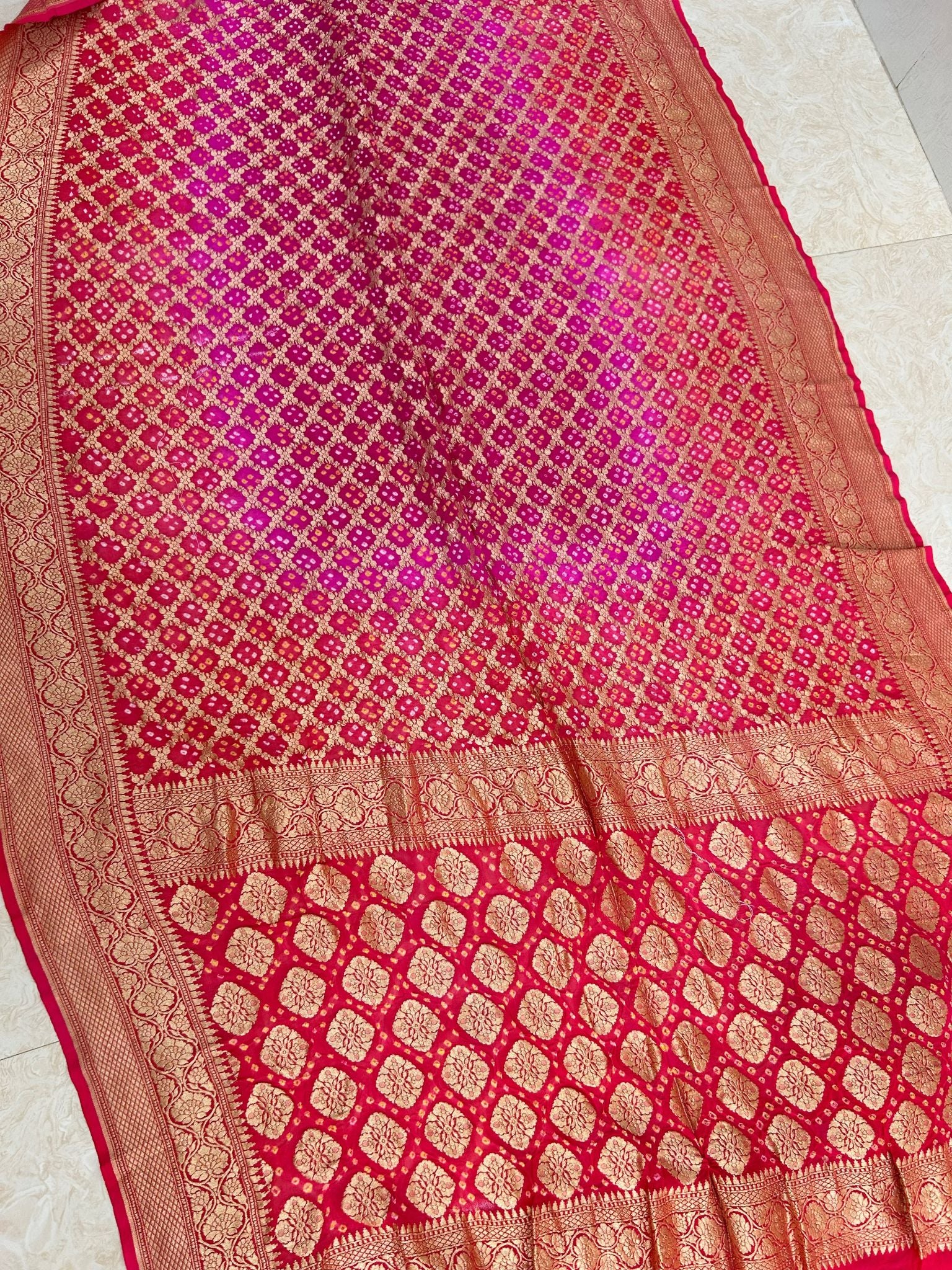 Pure Georgette Banarasi Handloom Bandhej Saree