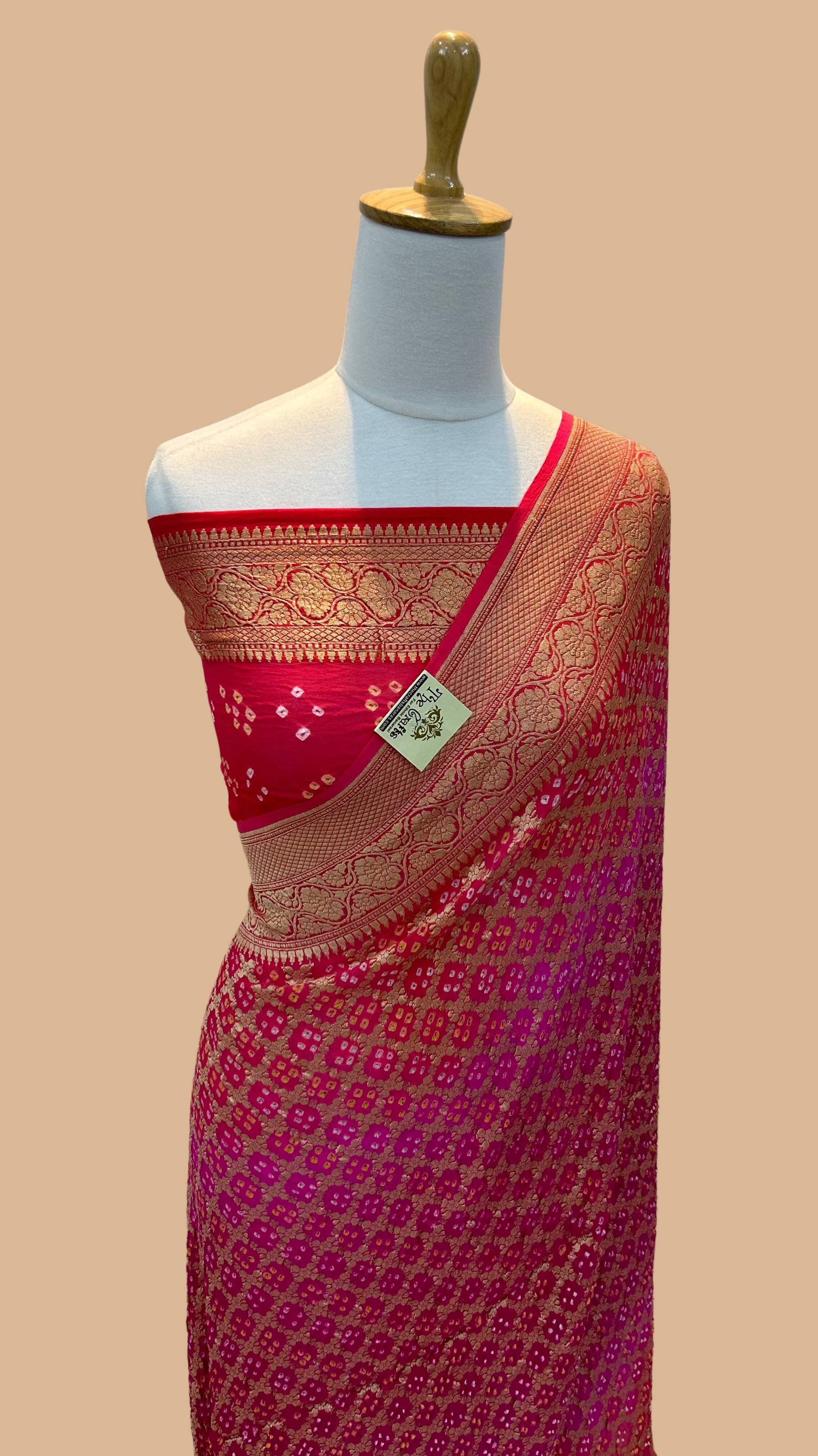 Pure Georgette Banarasi Handloom Bandhej Saree