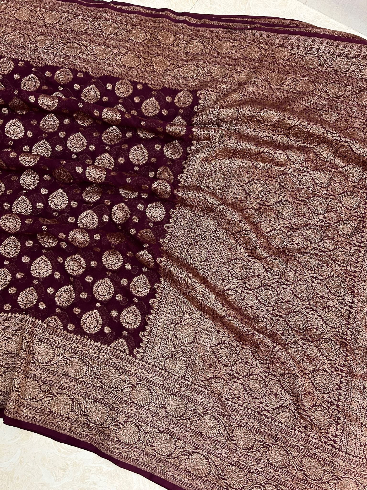 Khaddi Georgette Banarasi Saree - Antique Zari