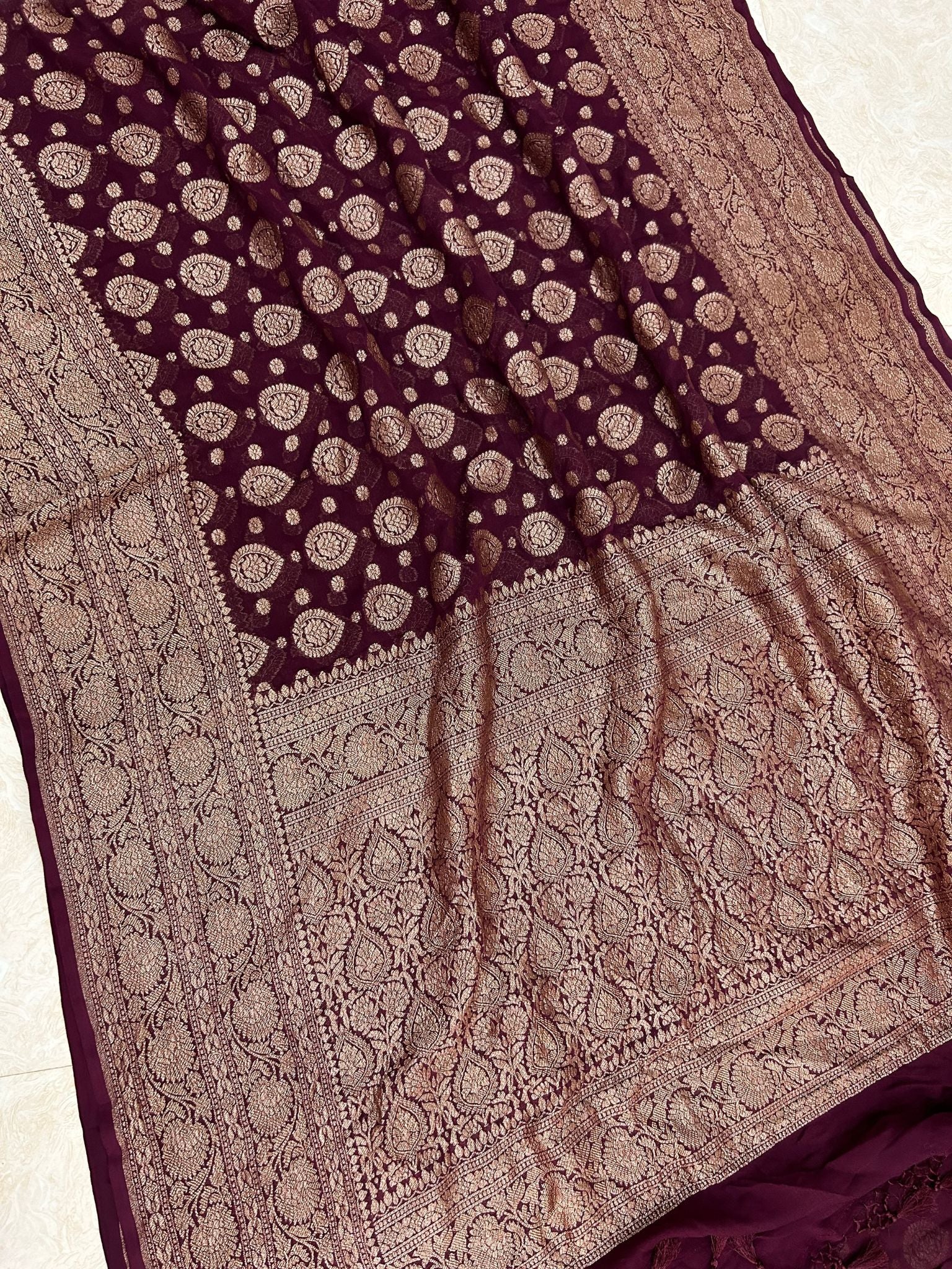 Khaddi Georgette Banarasi Saree - Antique Zari