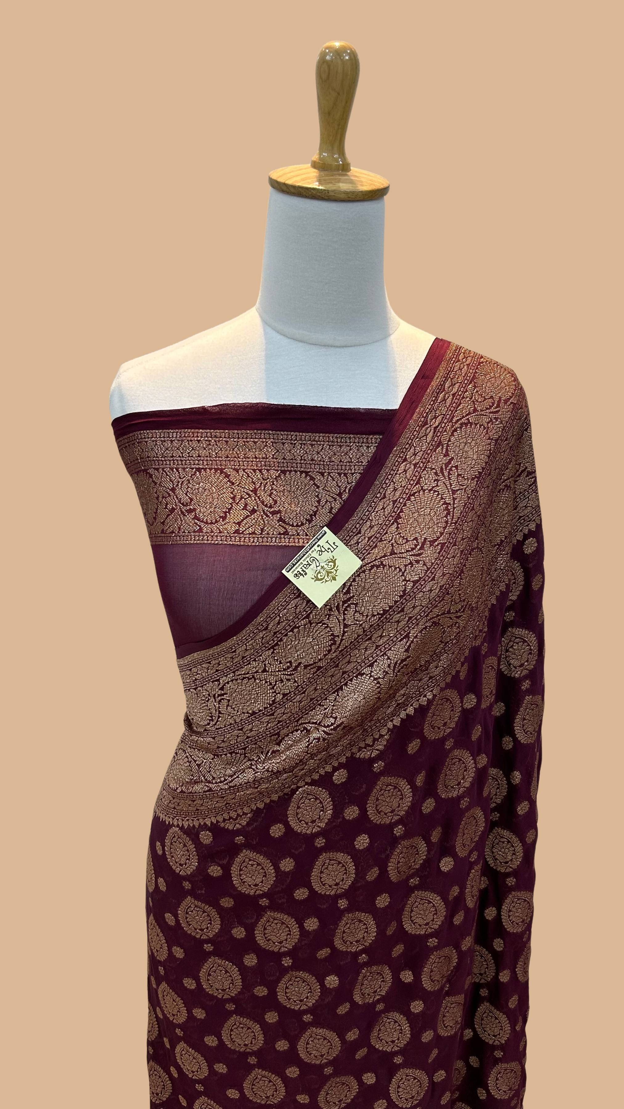 Khaddi Georgette Banarasi Saree - Antique Zari