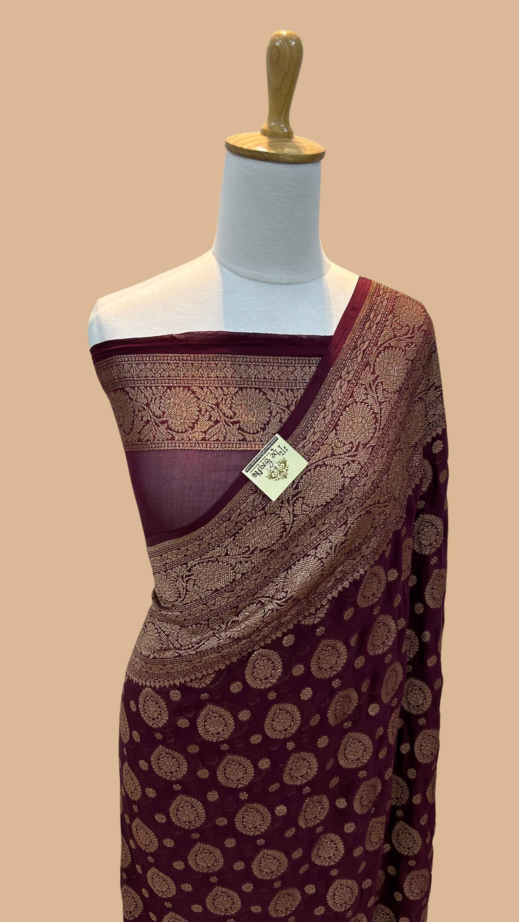 Khaddi Georgette Banarasi Saree - Antique Zari