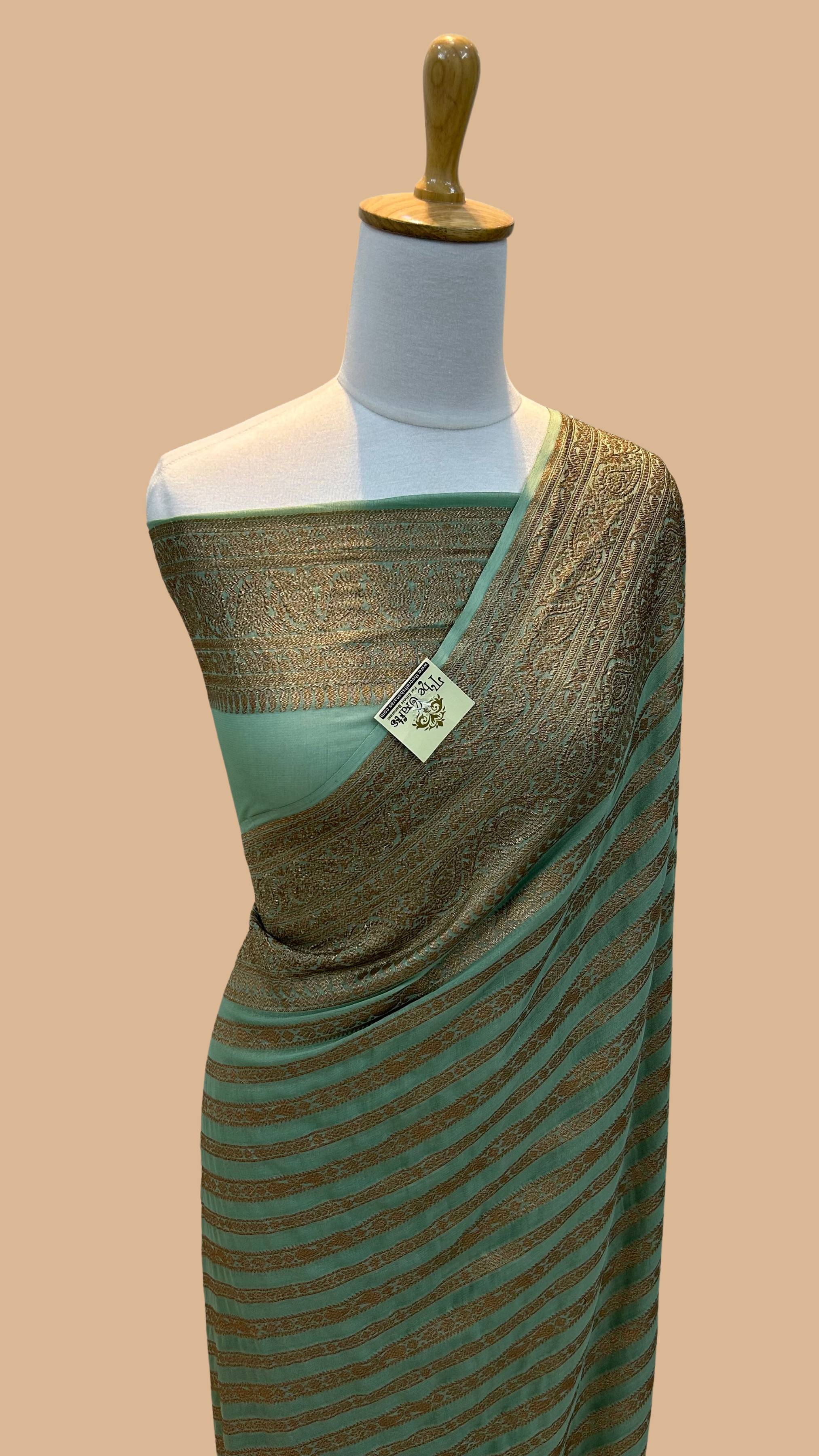 Khaddi Georgette Banarasi Saree - Antique Zari