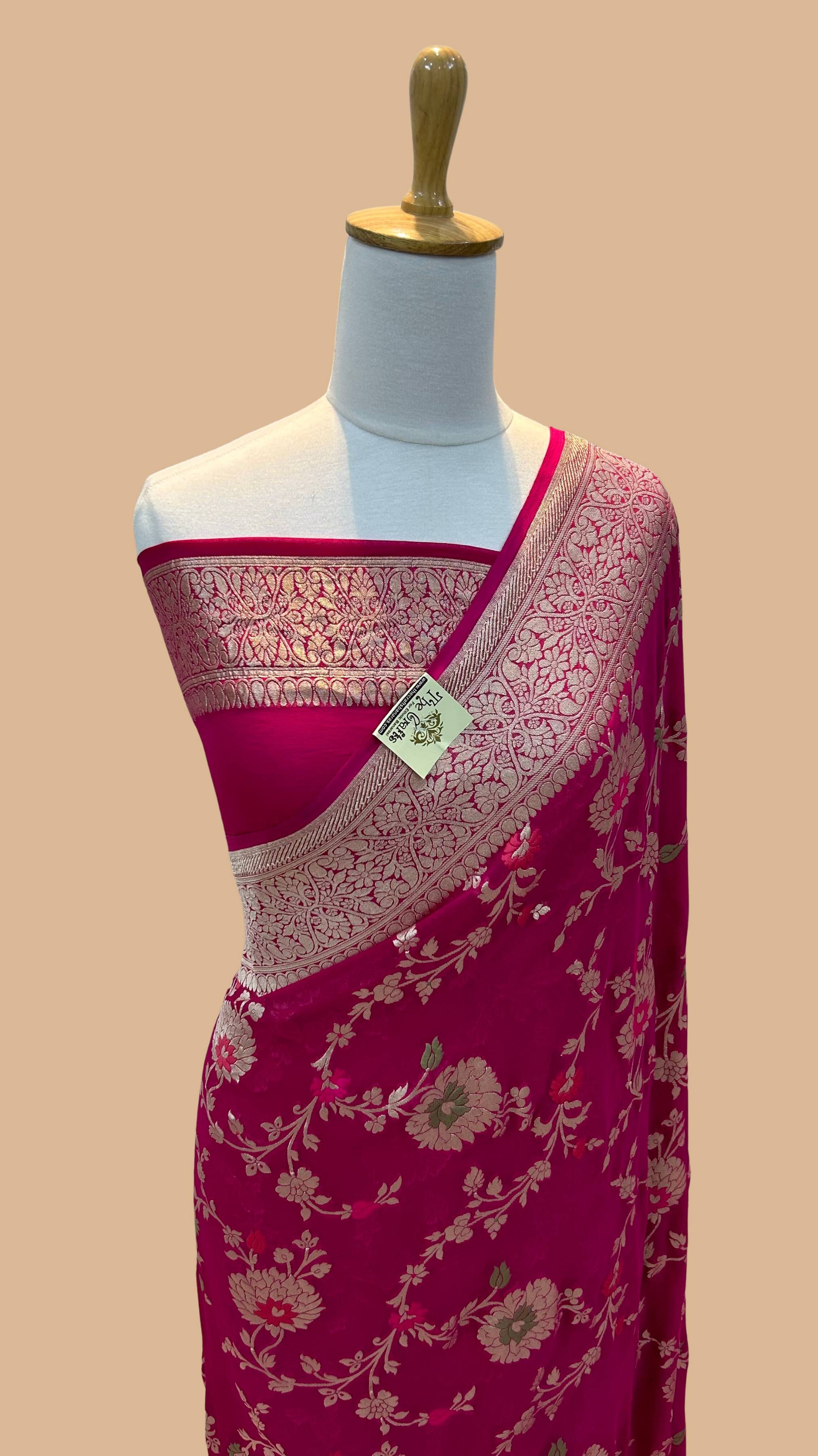 Khaddi Georgette Handloom Banarasi Saree - Jaal with Meenakari