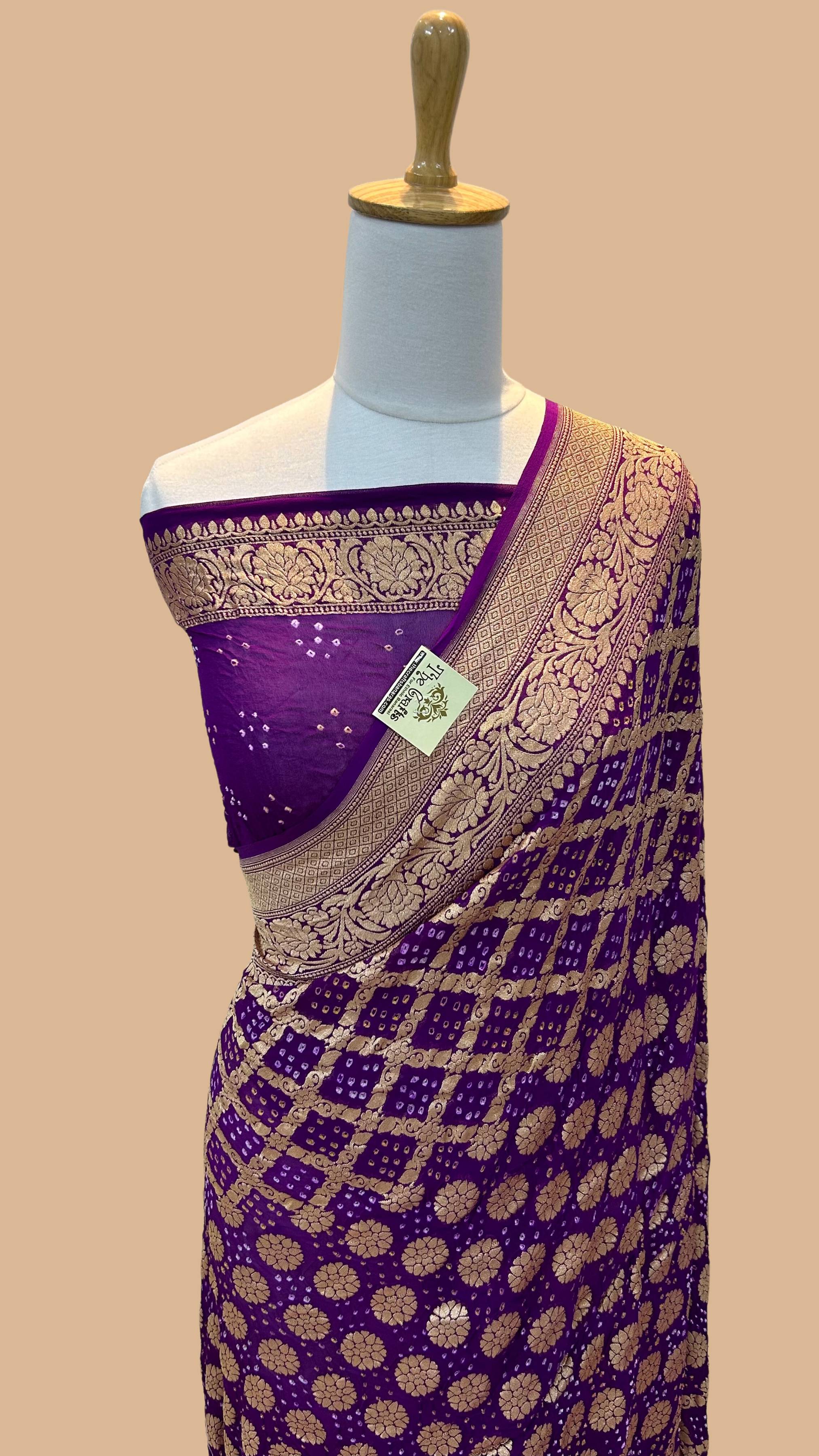 Pure Georgette Banarasi Handloom Bandhej Saree