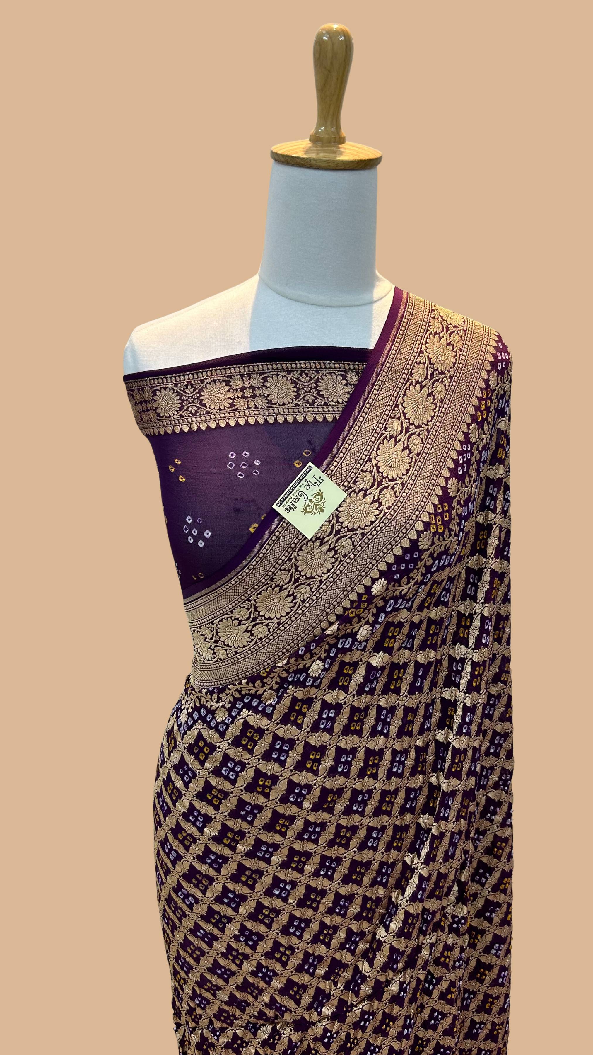 Pure Georgette Banarasi Handloom Bandhej Saree