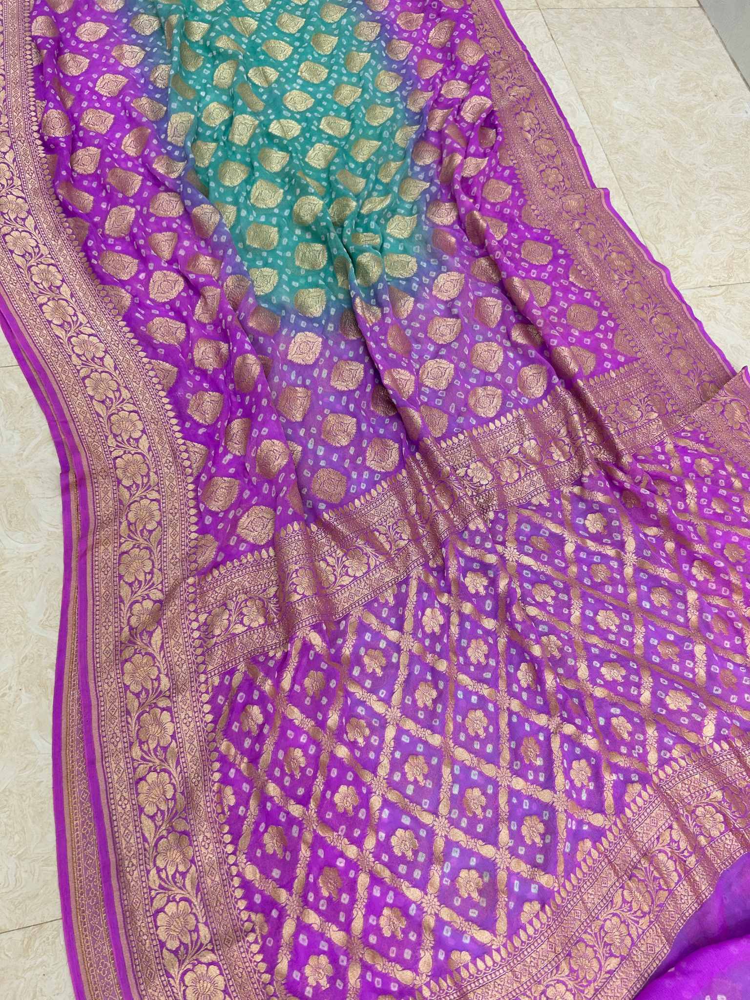 Pure Georgette Banarasi Handloom Bandhej Saree