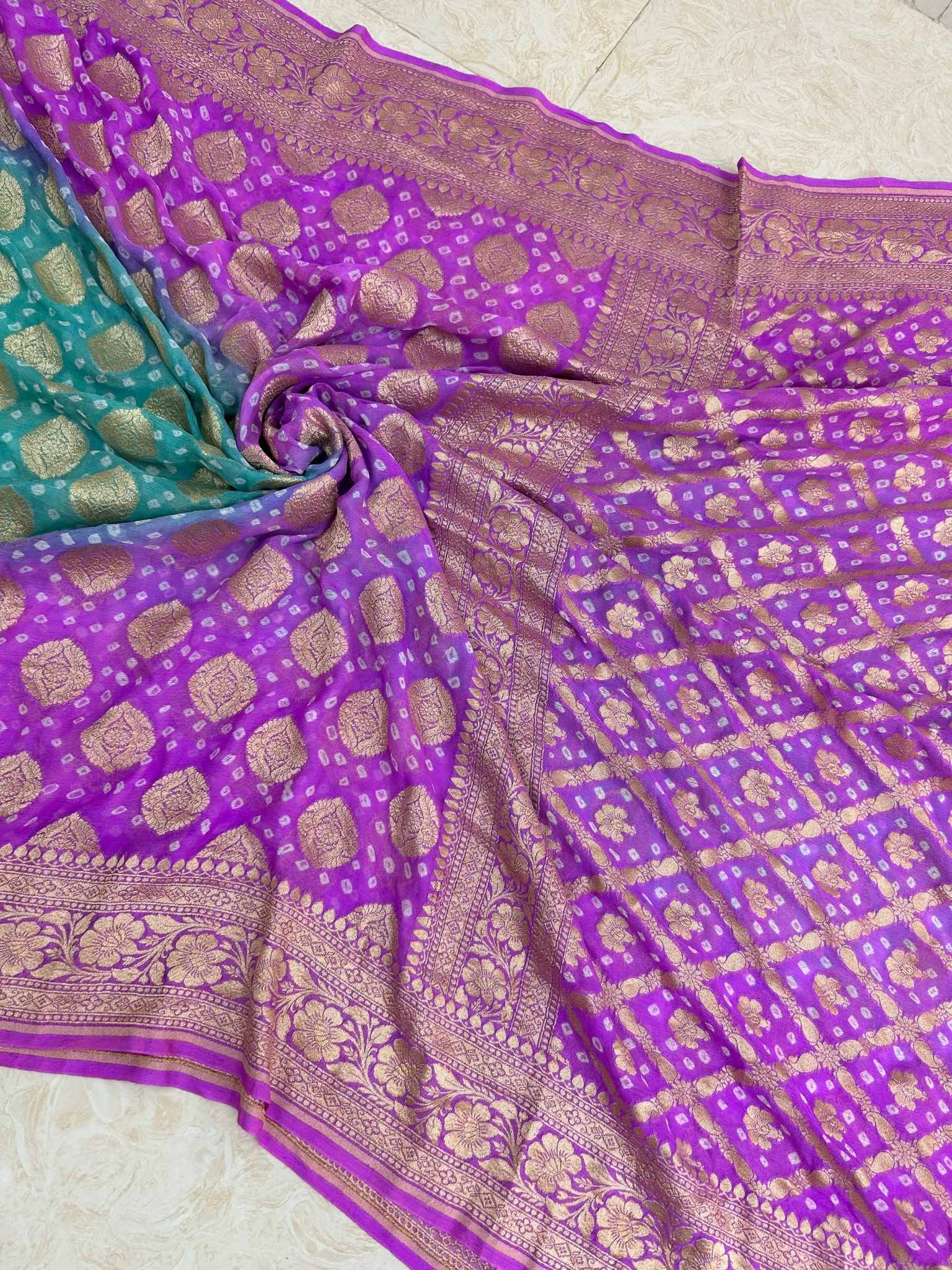 Pure Georgette Banarasi Handloom Bandhej Saree