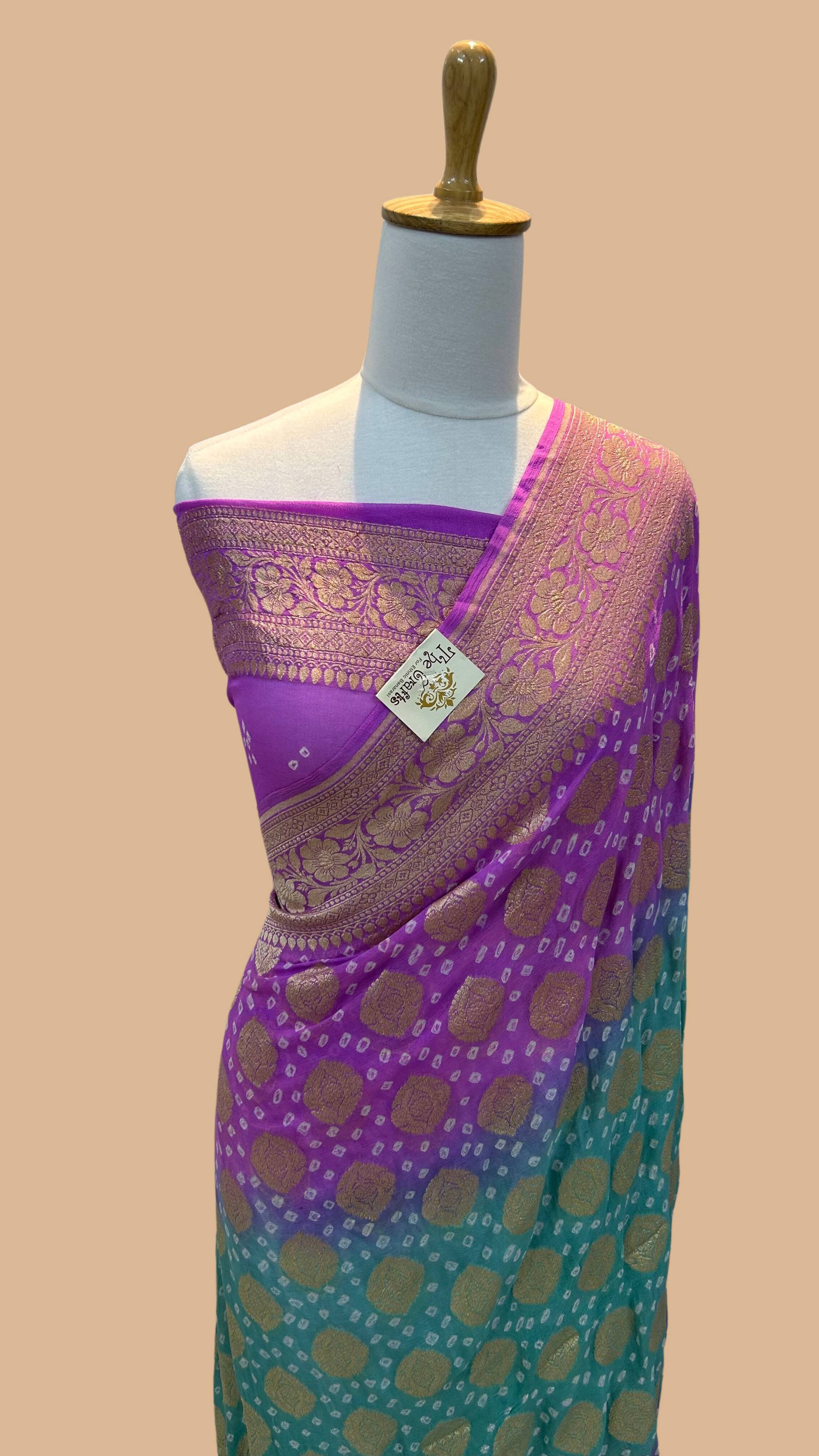 Pure Georgette Banarasi Handloom Bandhej Saree