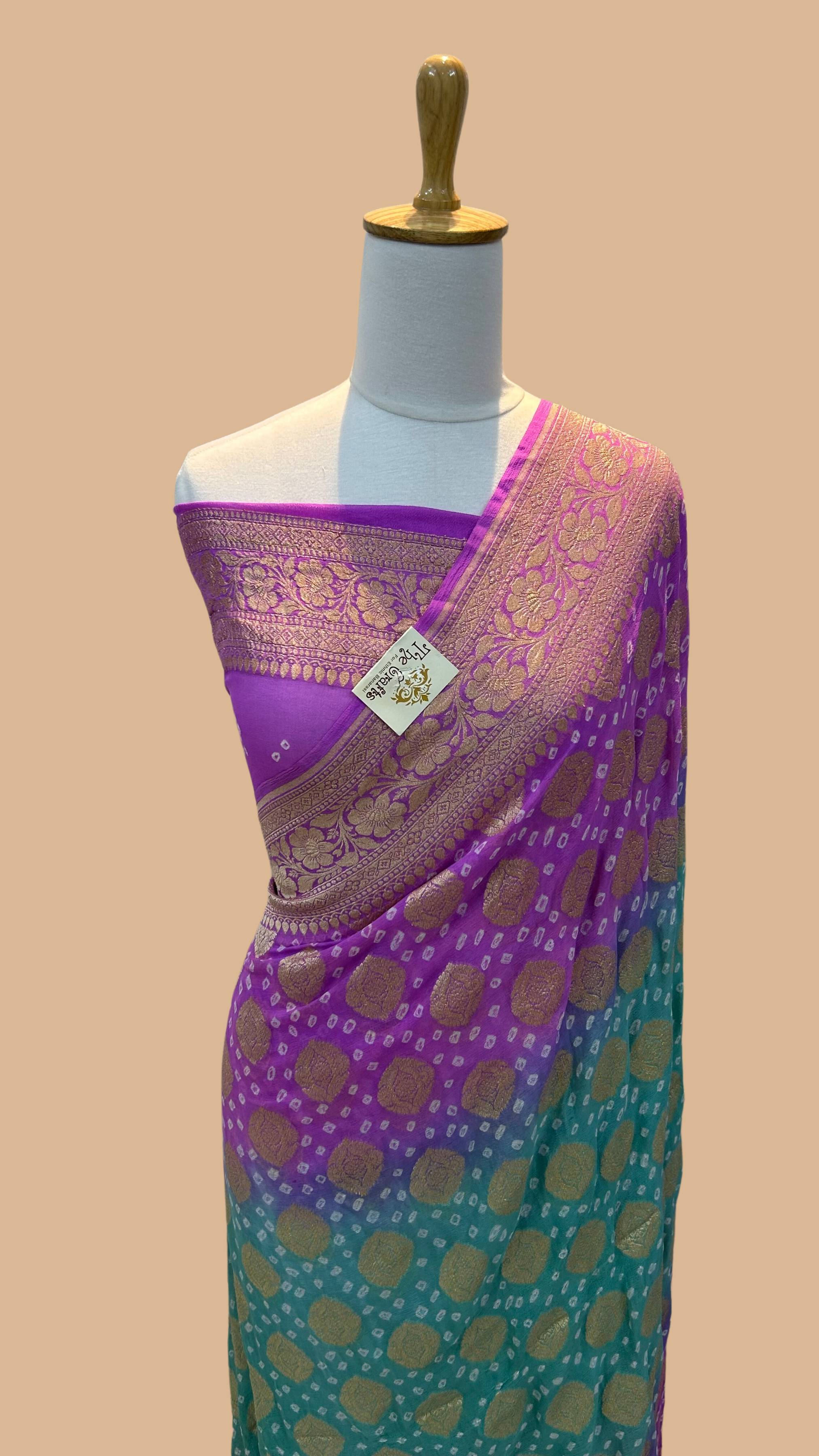 Pure Georgette Banarasi Handloom Bandhej Saree