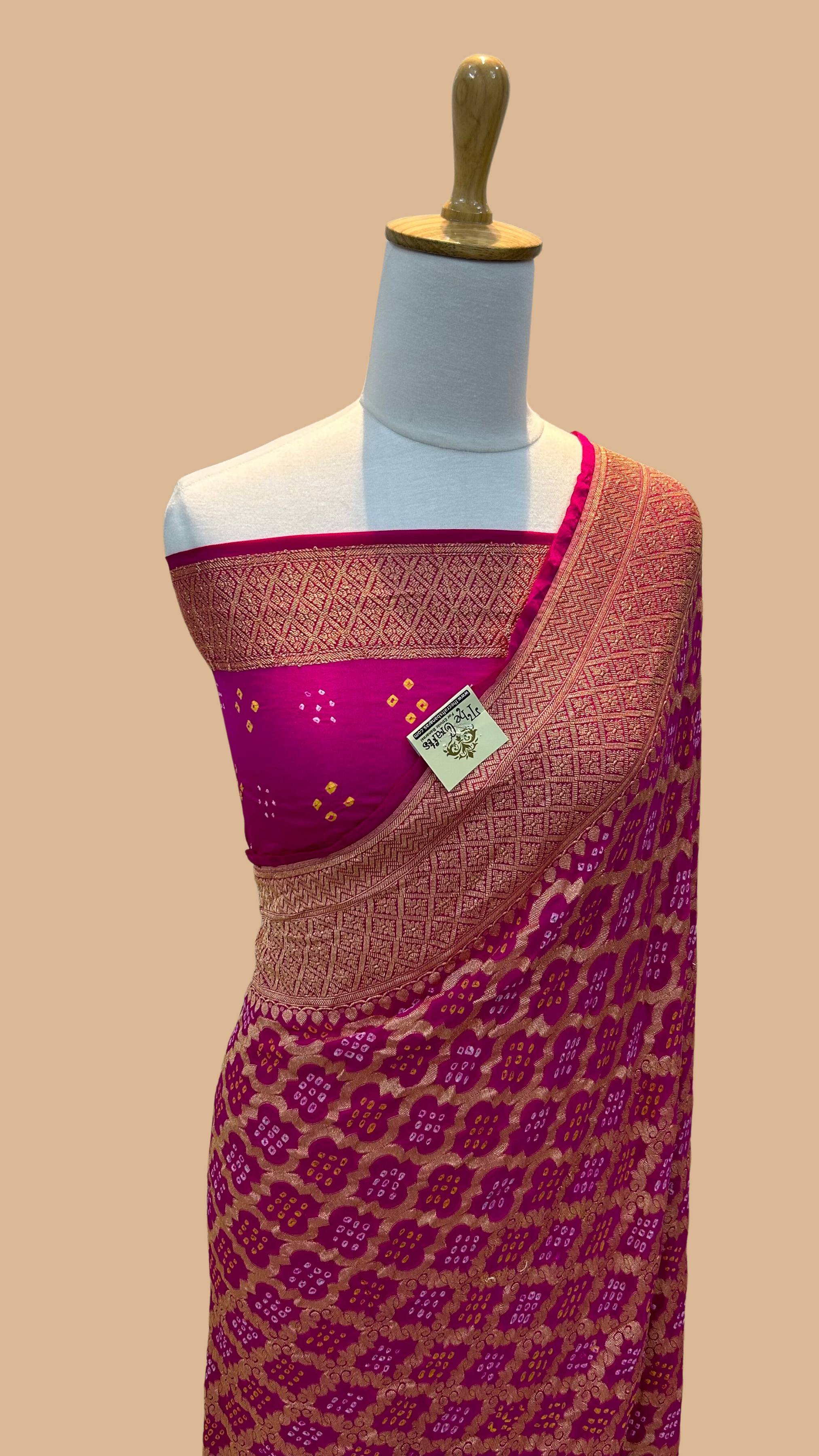 Pure Georgette Banarasi Handloom Bandhej Saree