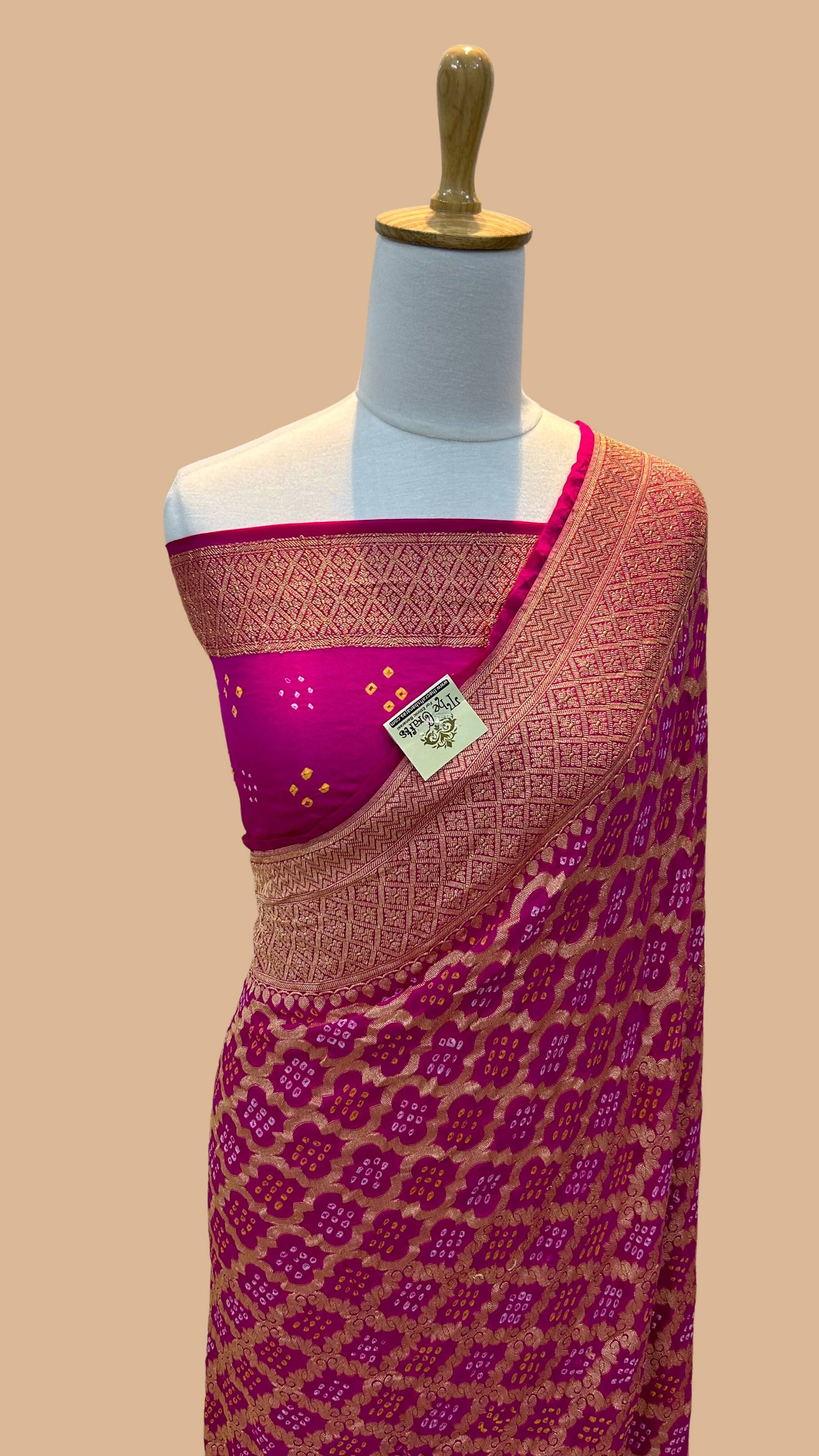 Pure Georgette Banarasi Handloom Bandhej Saree