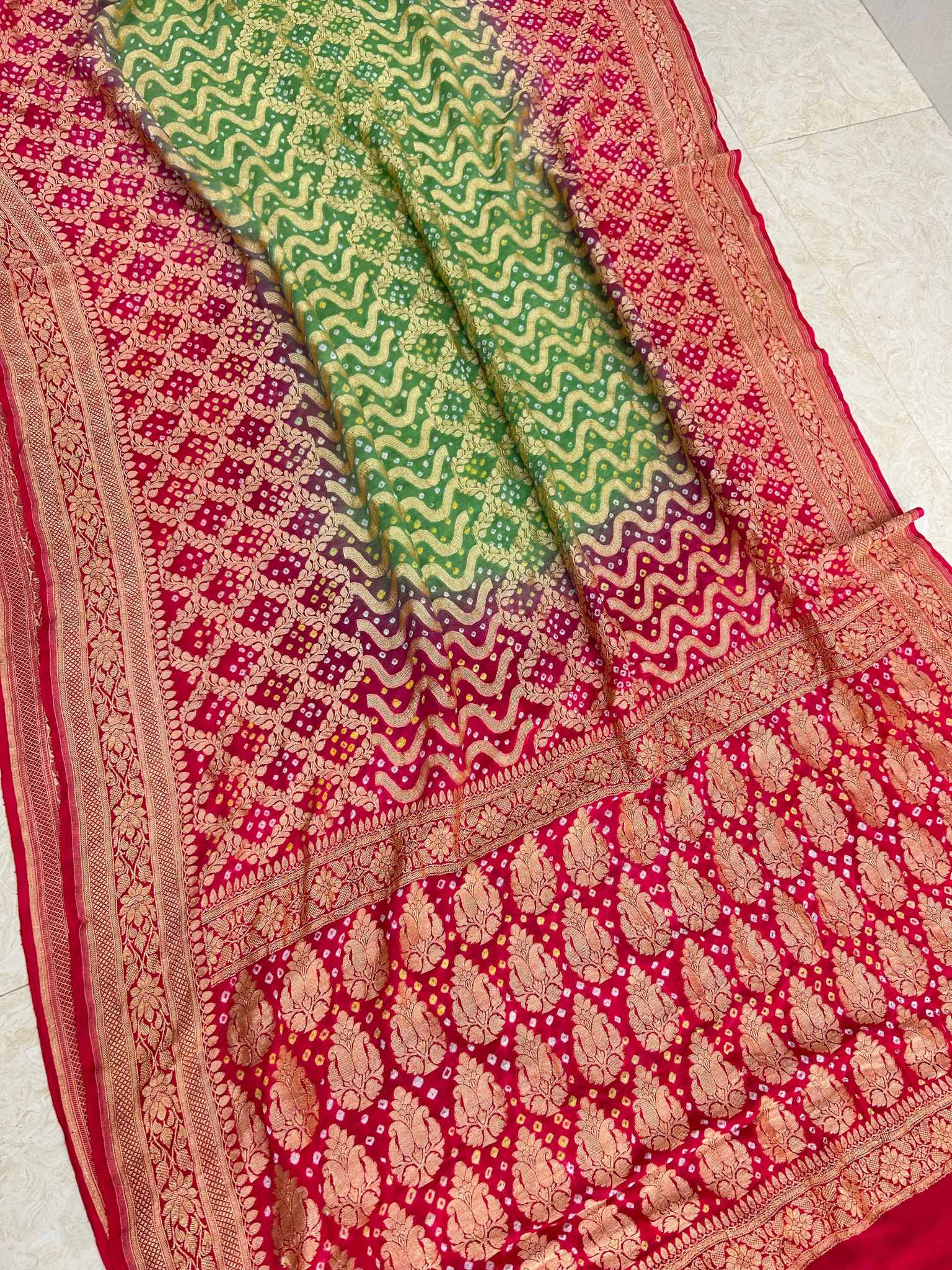 Pure Georgette Banarasi Handloom Bandhej Saree