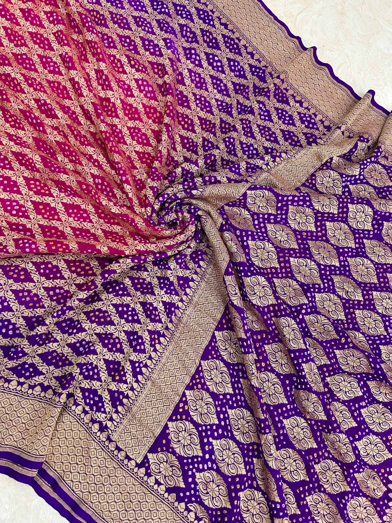 Pure Georgette Banarasi Handloom Bandhej Saree