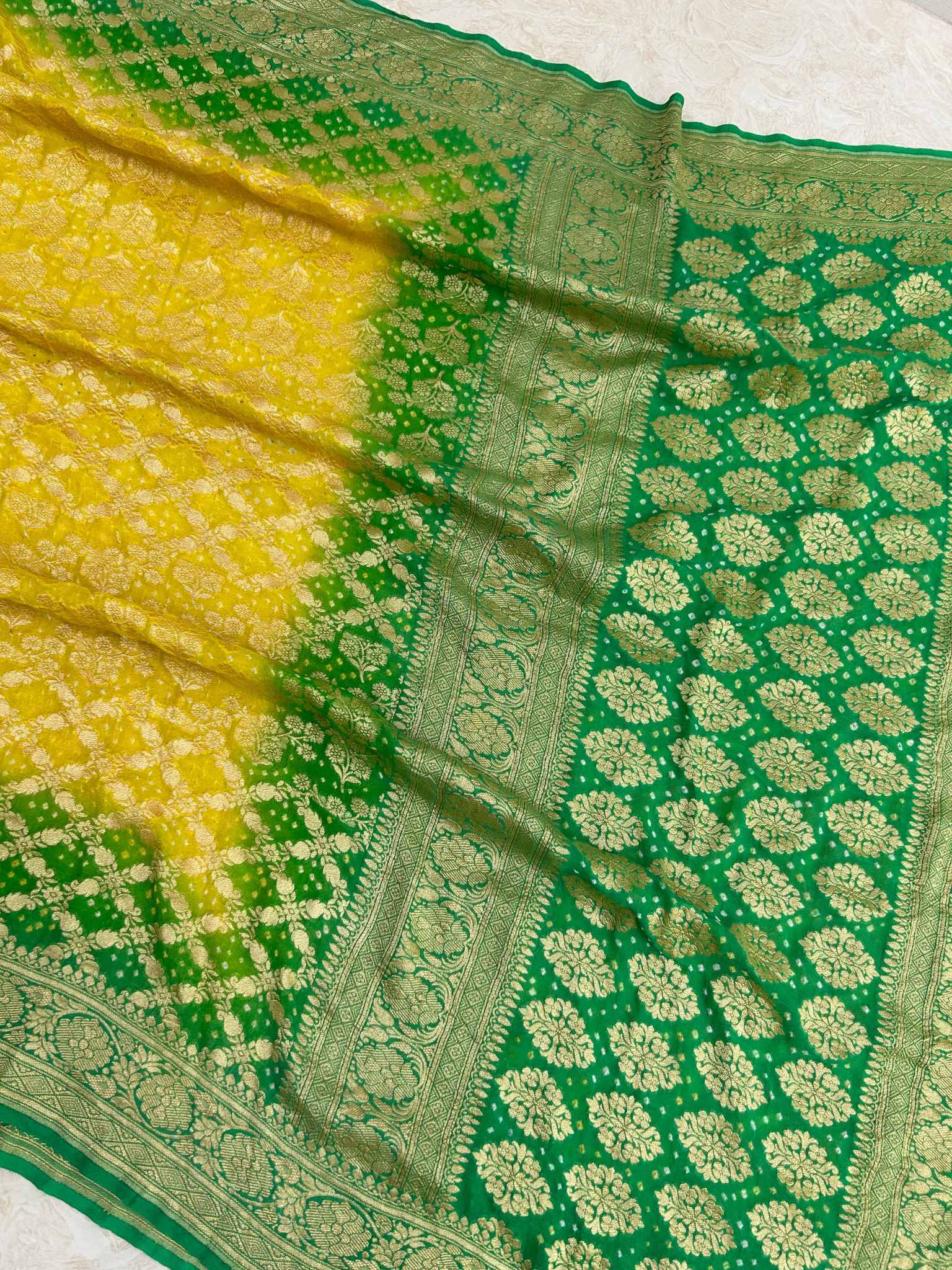 Pure Georgette Banarasi Handloom Bandhej Saree