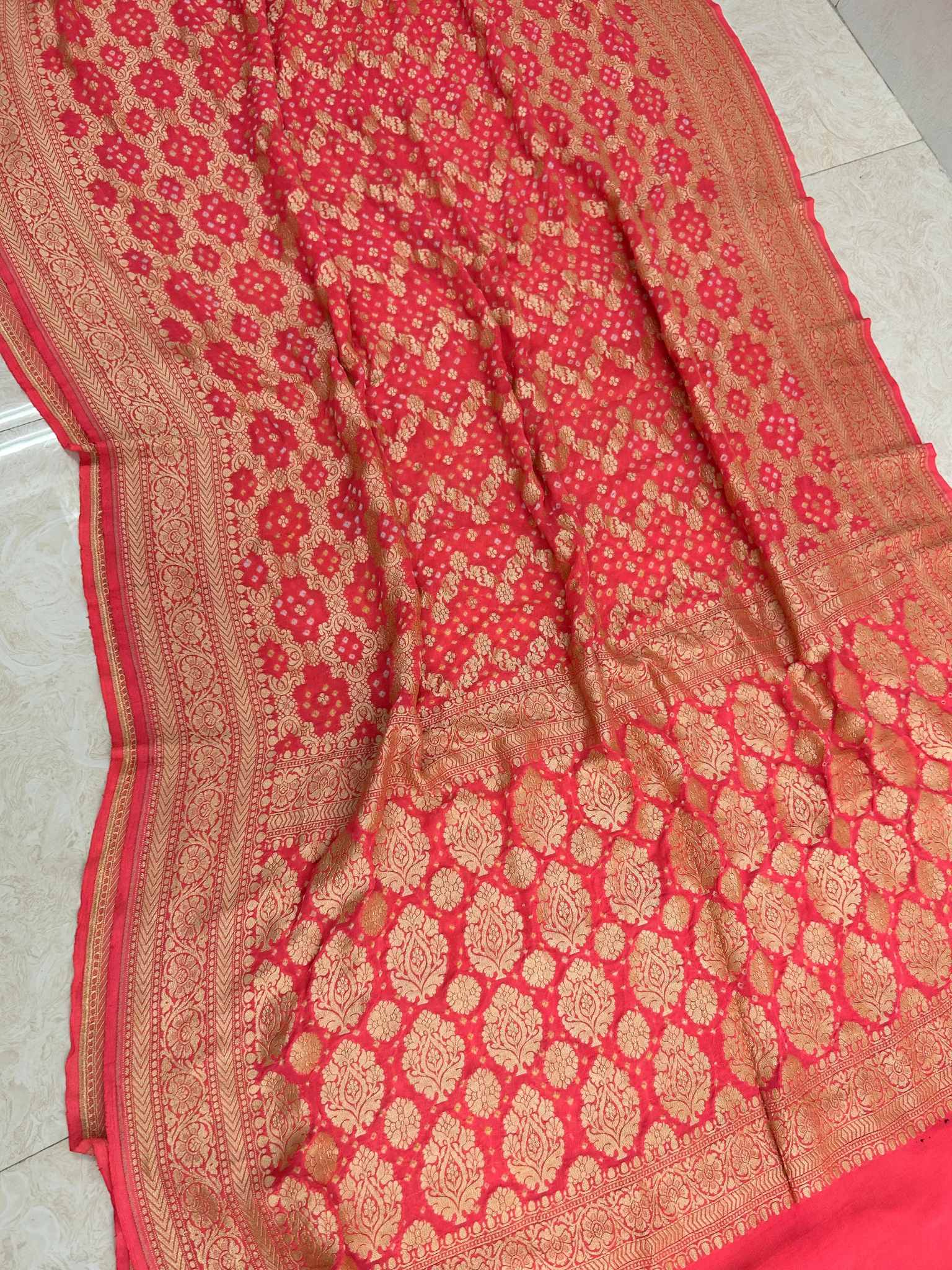 Pure Georgette Banarasi Handloom Bandhej Saree