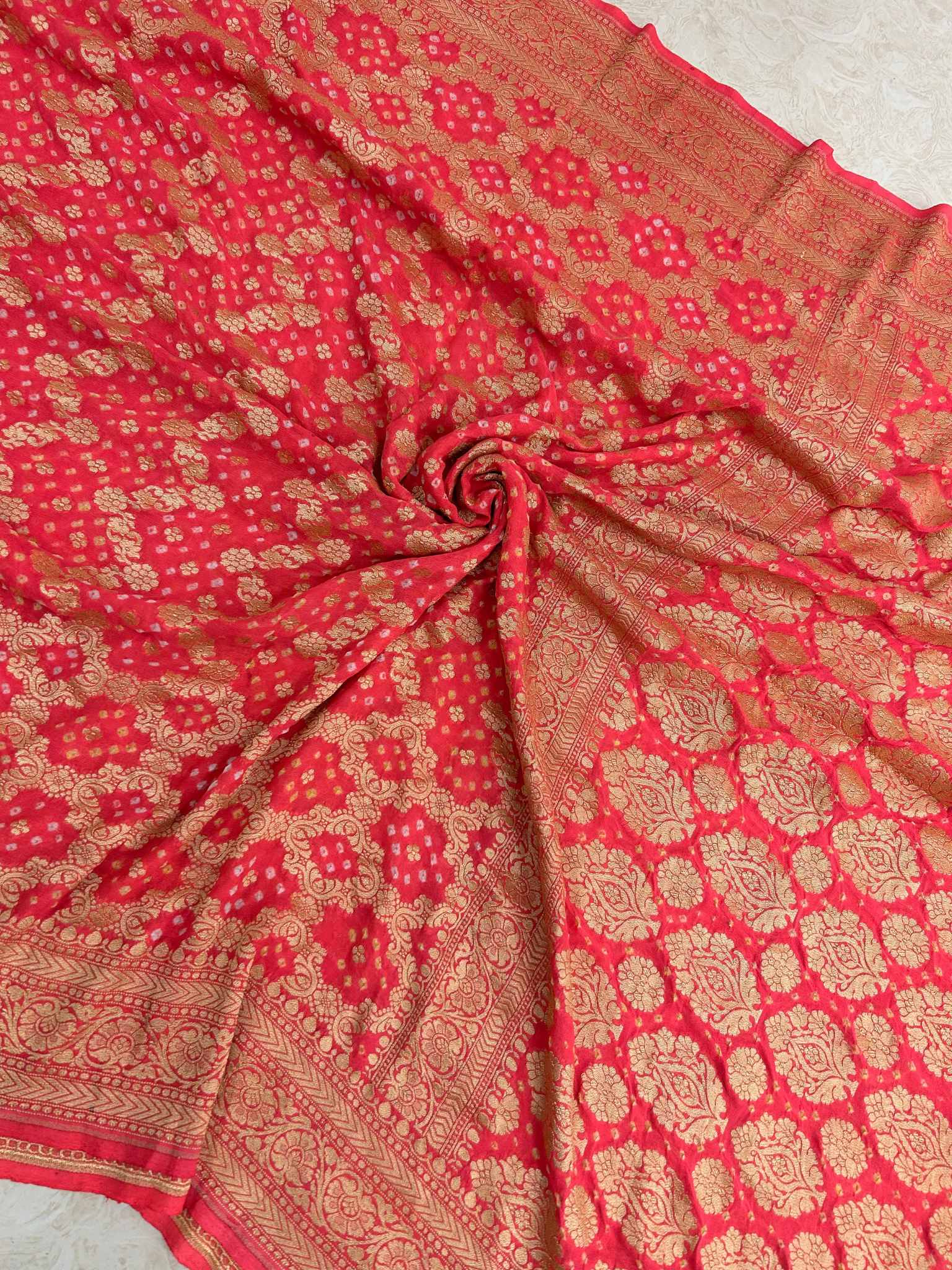 Pure Georgette Banarasi Handloom Bandhej Saree