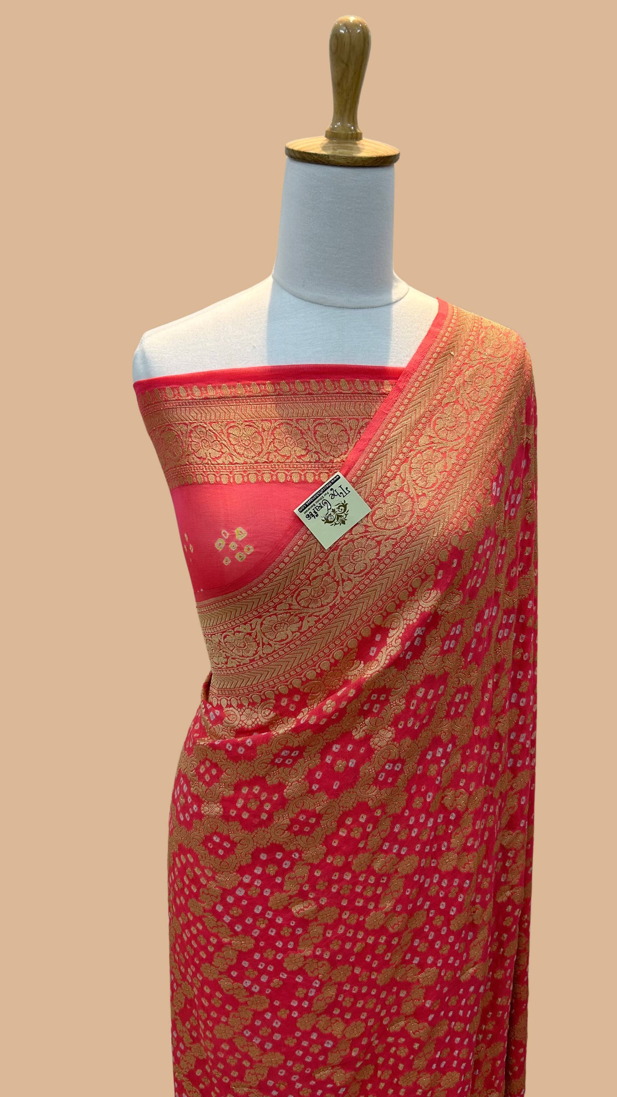 Pure Georgette Banarasi Handloom Bandhej Saree