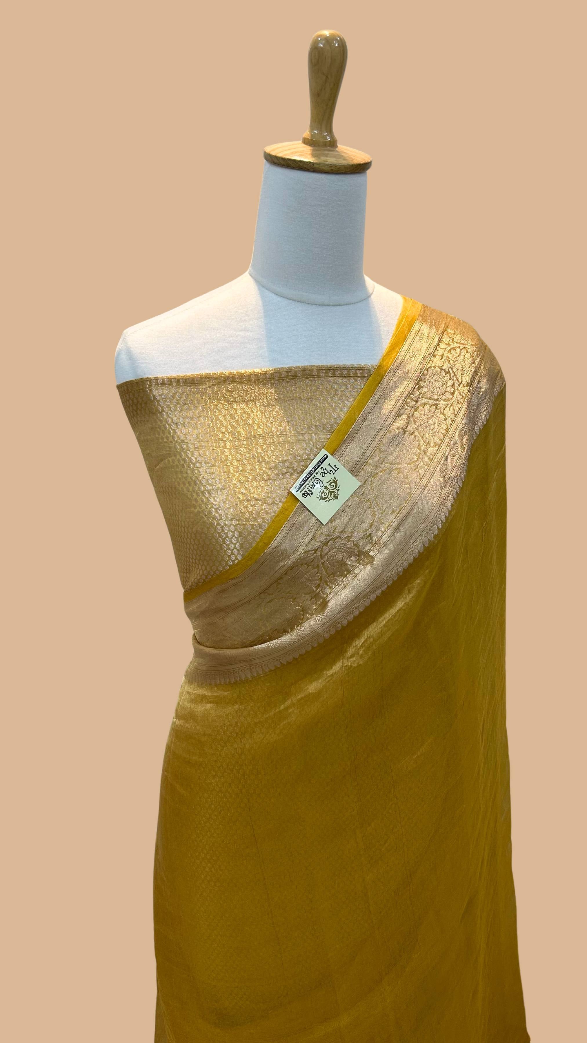 AJ ENTERPRISE PURE TISSUE SILK SAREE WITH GOLD ZARI AND MULTI-COLORED  WEAVING