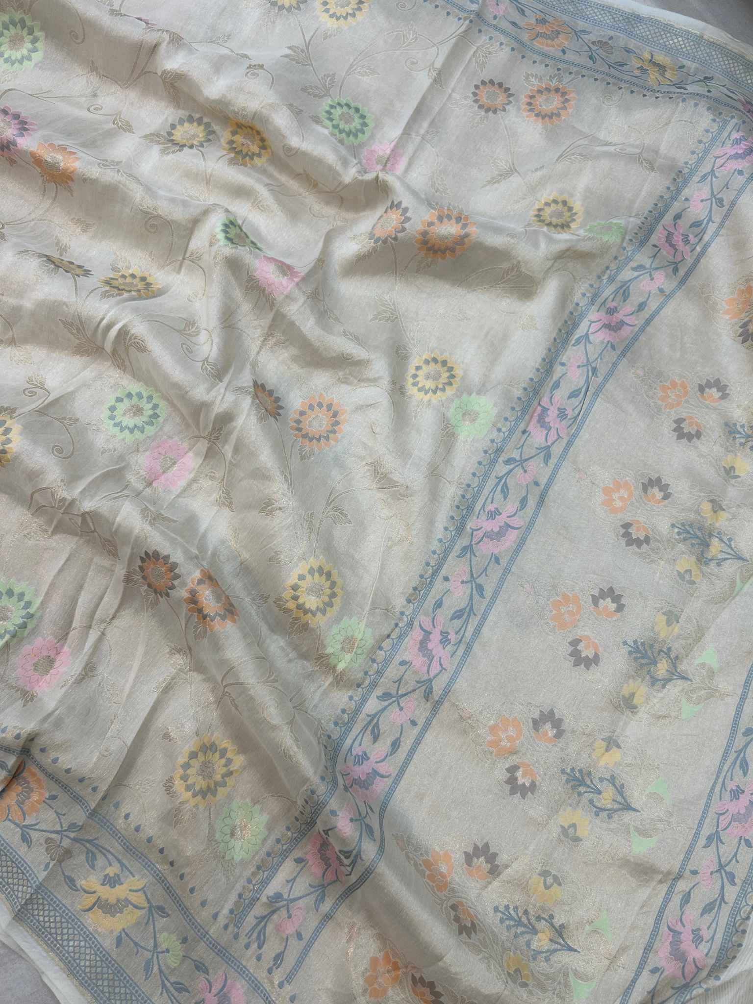 Tissue Georgette Handloom Banarasi Saree - Jaal with Meenakari