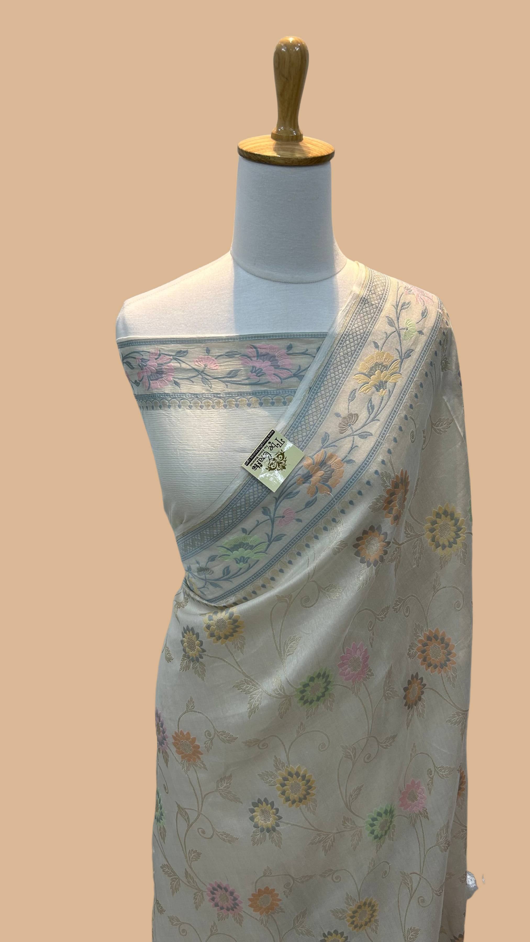 Tissue Georgette Handloom Banarasi Saree - Jaal with Meenakari