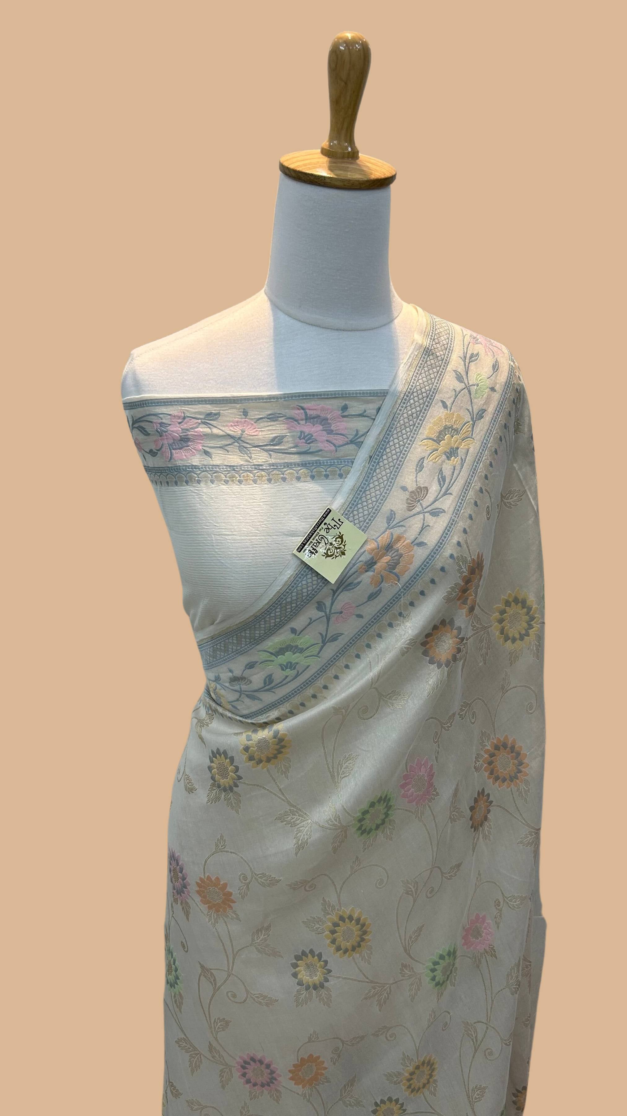 Tissue Georgette Handloom Banarasi Saree - Jaal with Meenakari