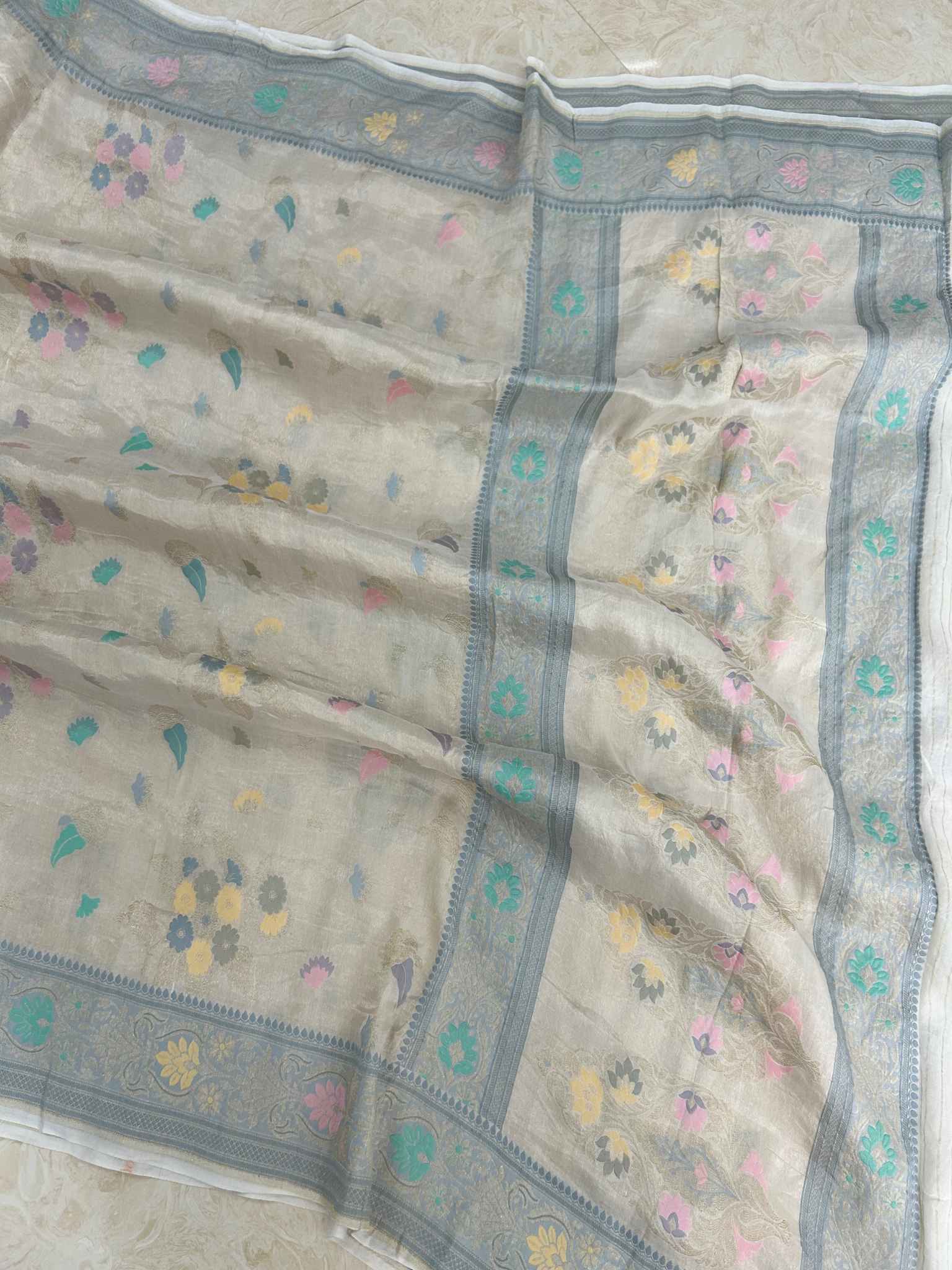 Tissue Georgette Handloom Banarasi Saree - Jaal with Meenakari