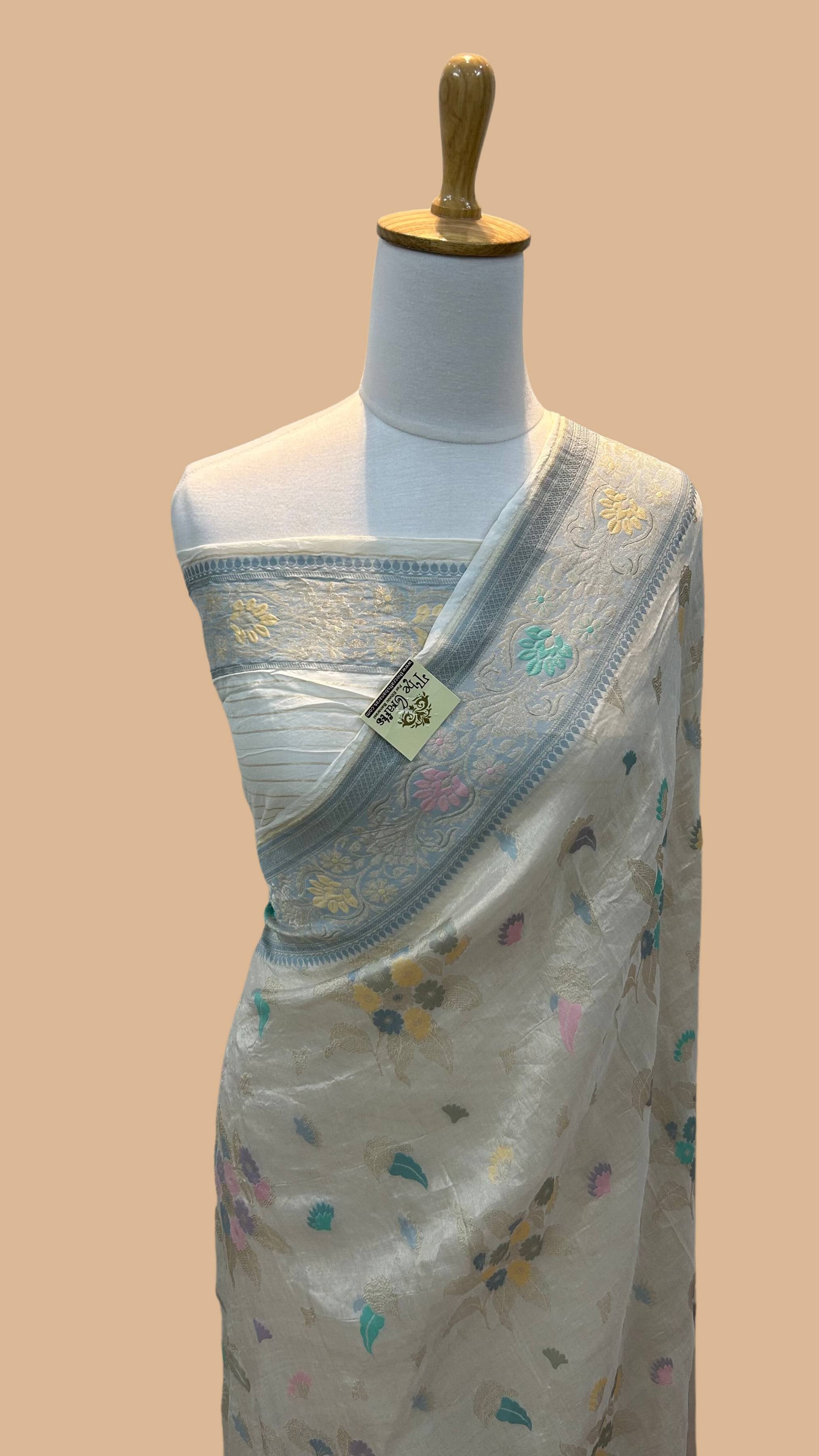 Tissue Georgette Handloom Banarasi Saree - Jaal with Meenakari