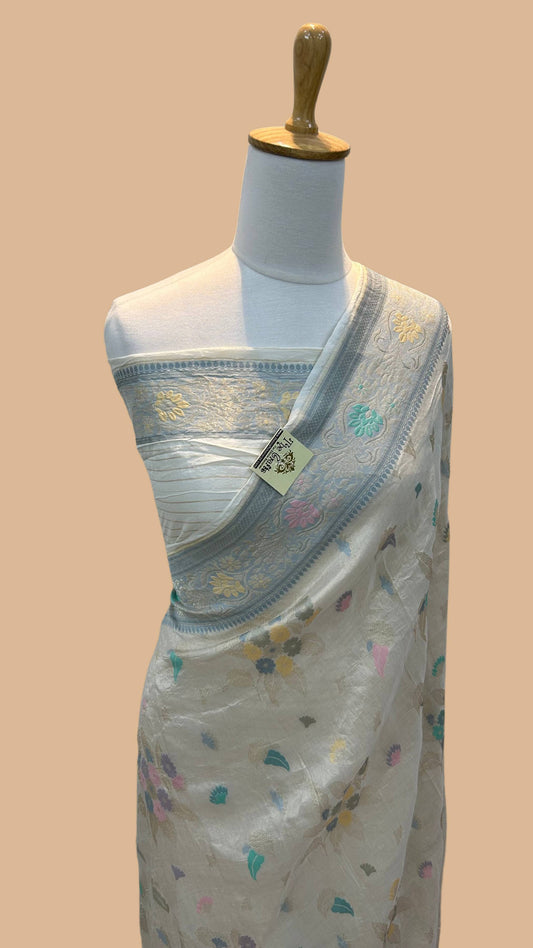 Tissue Georgette Handloom Banarasi Saree - Jaal with Meenakari