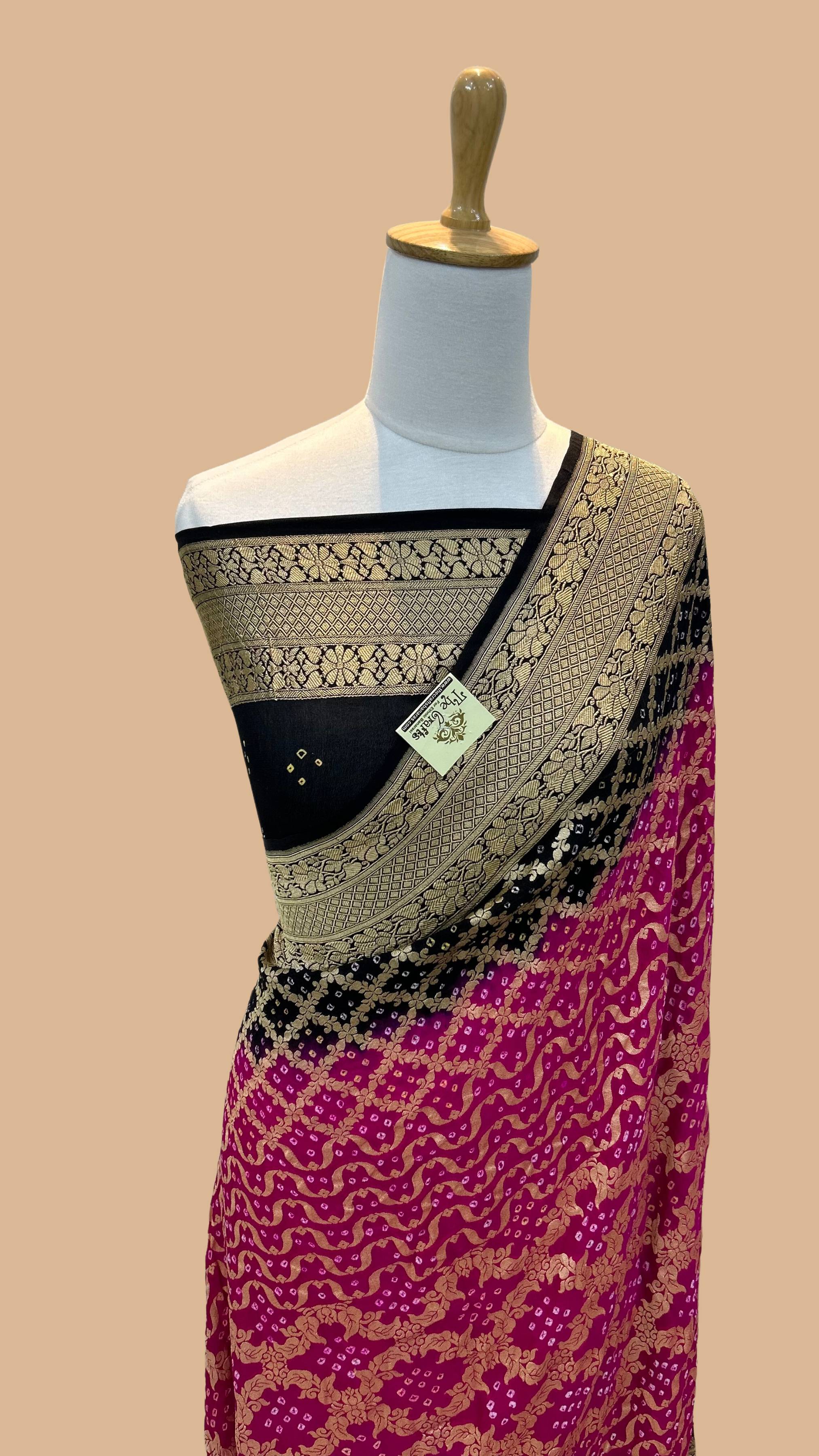 Pure Georgette Banarasi Handloom Bandhej Saree